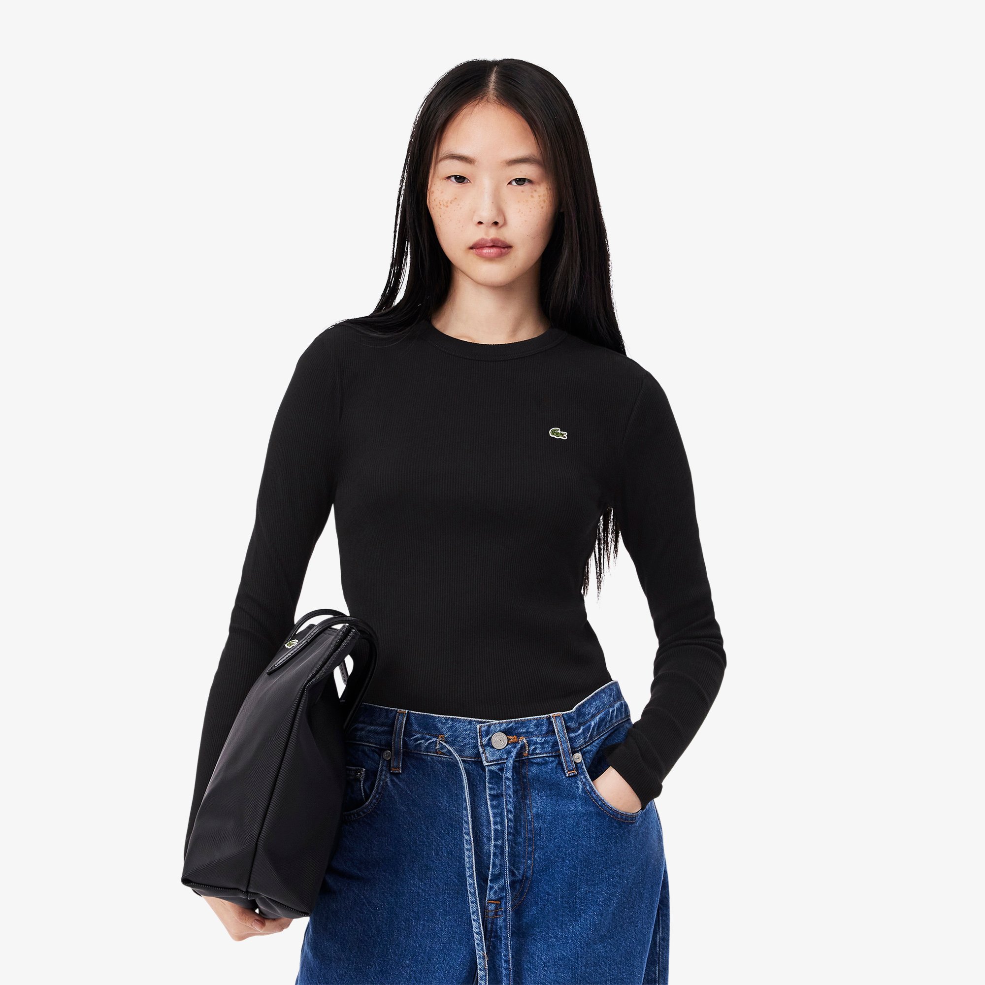 Áo Thun Lacoste Nữ Ôm Dáng Chất Liệu Cotton Gân
