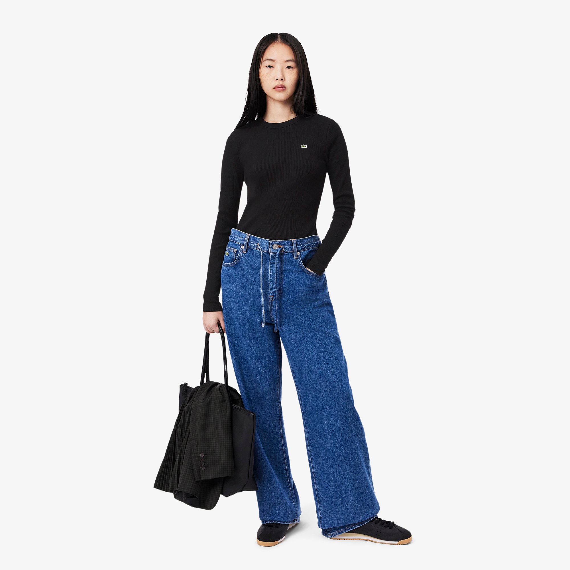 Áo Thun Lacoste Nữ Ôm Dáng Chất Liệu Cotton Gân