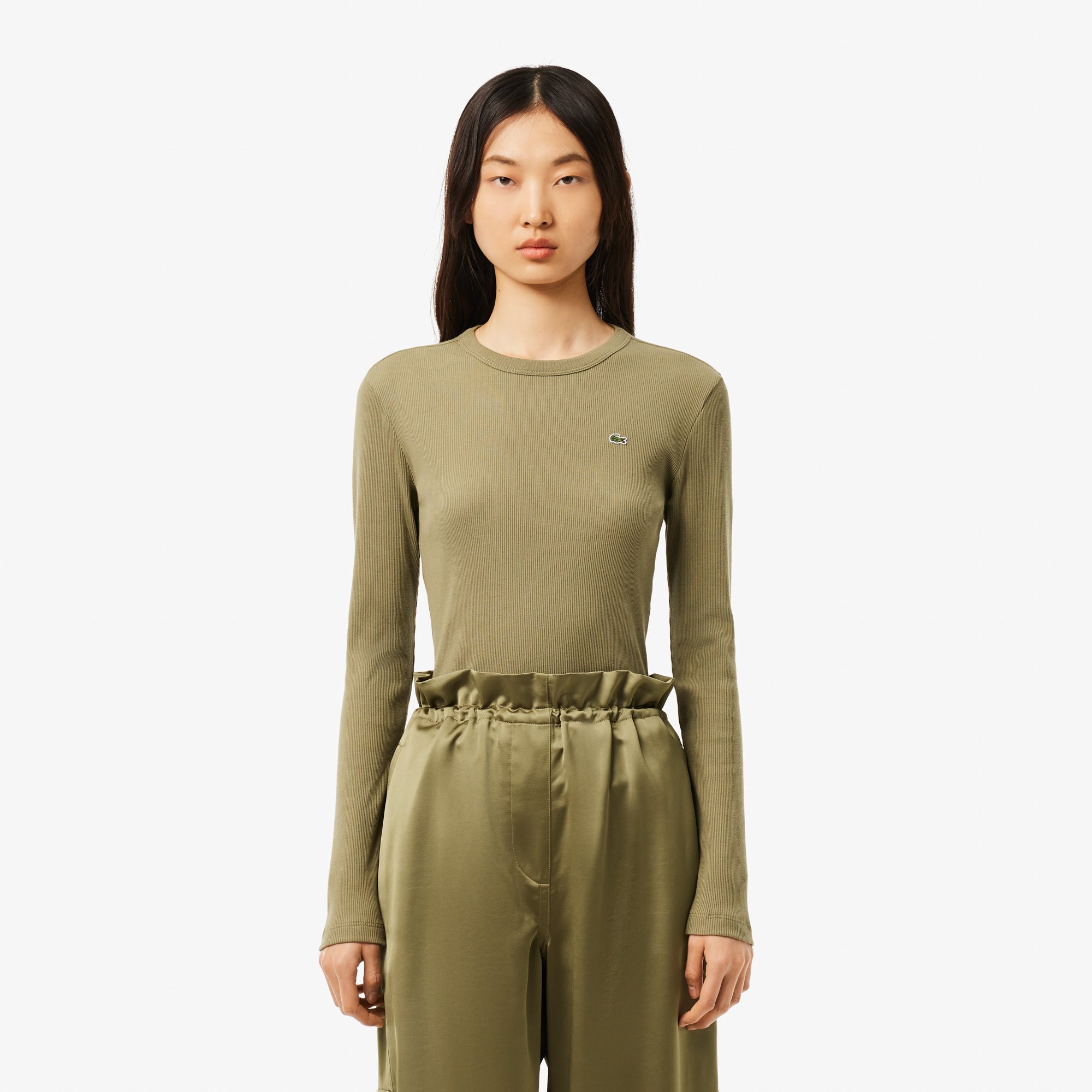 Áo Thun Lacoste Nữ Ôm Dáng Chất Liệu Cotton Gân