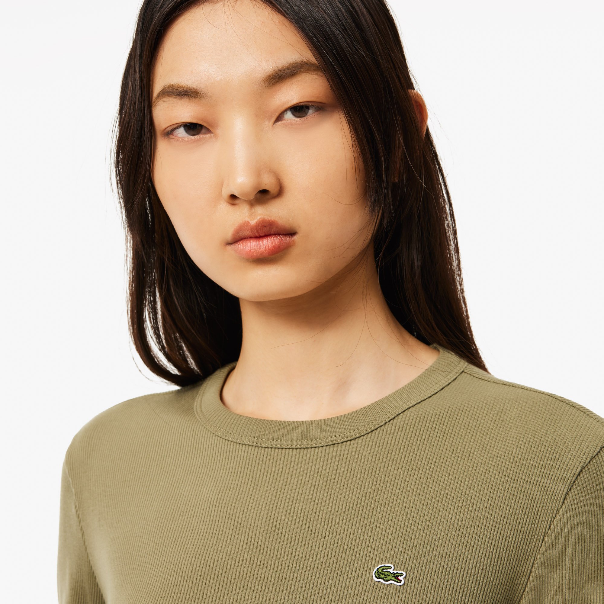 Áo Thun Lacoste Nữ Ôm Dáng Chất Liệu Cotton Gân