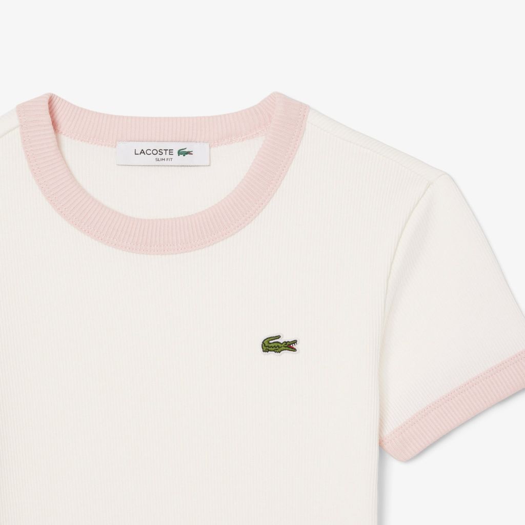 Áo Thun Lacoste Nữ Ôm Dáng Họa Tiết Phối Màu Nổi Bật