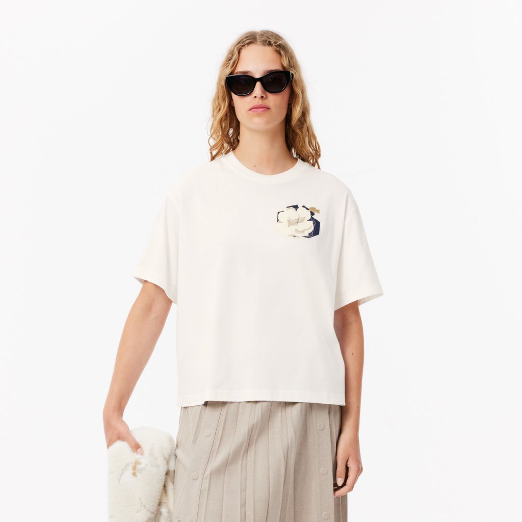 Áo Thun Lacoste Nữ Oversize Chất Liệu Cotton Họa Tiết In Hoa