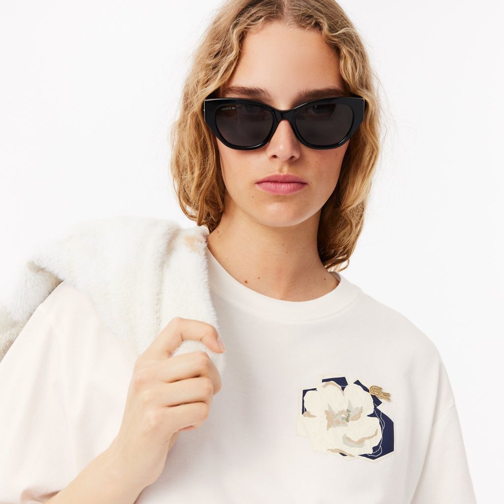Áo Thun Lacoste Nữ Oversize Chất Liệu Cotton Họa Tiết In Hoa