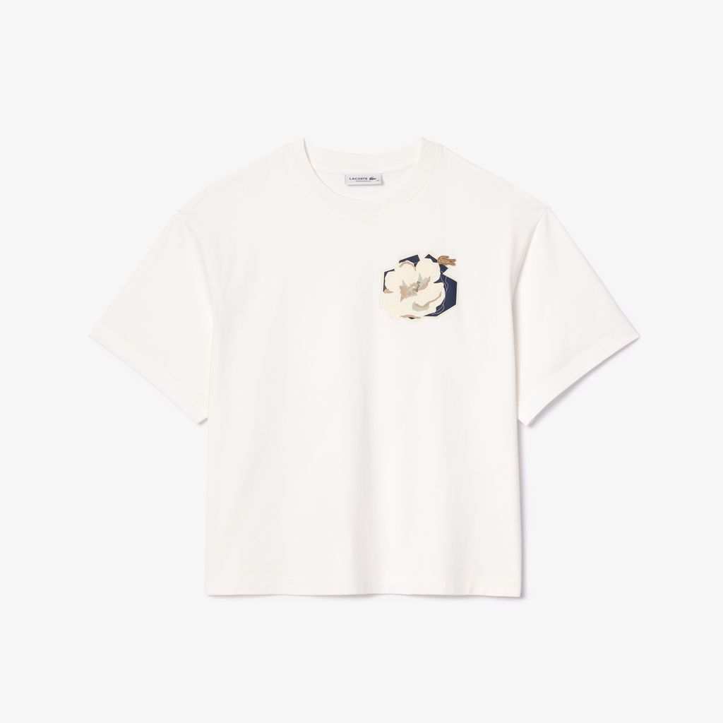 Áo Thun Lacoste Nữ Oversize Chất Liệu Cotton Họa Tiết In Hoa