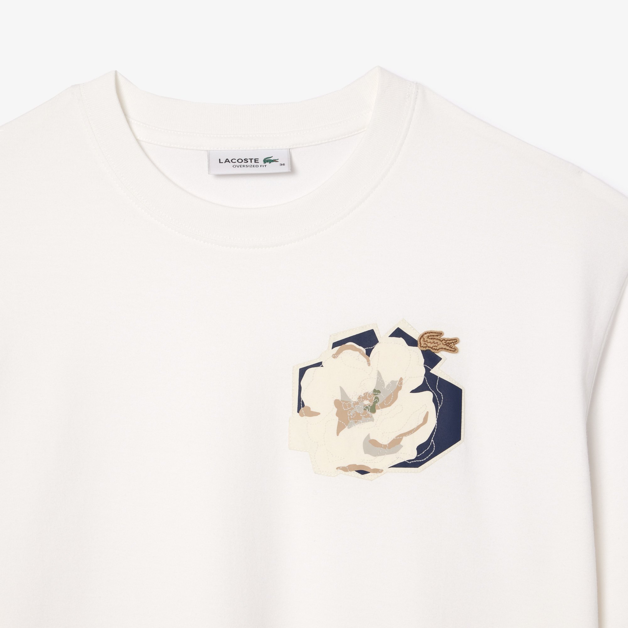 Áo Thun Lacoste Nữ Oversize Chất Liệu Cotton Họa Tiết In Hoa