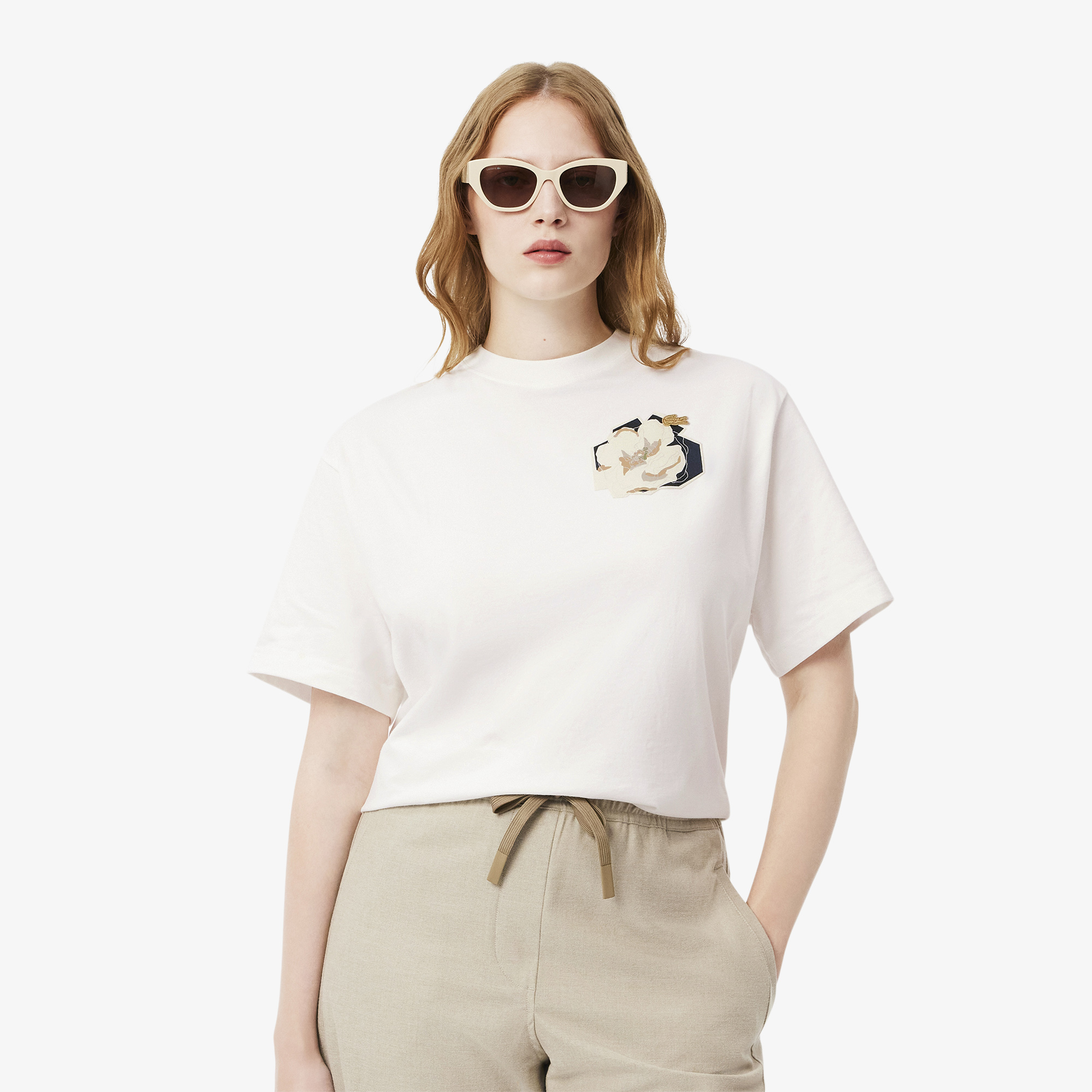 Áo Thun Lacoste Nữ Oversize Chất Liệu Cotton Họa Tiết In Hoa