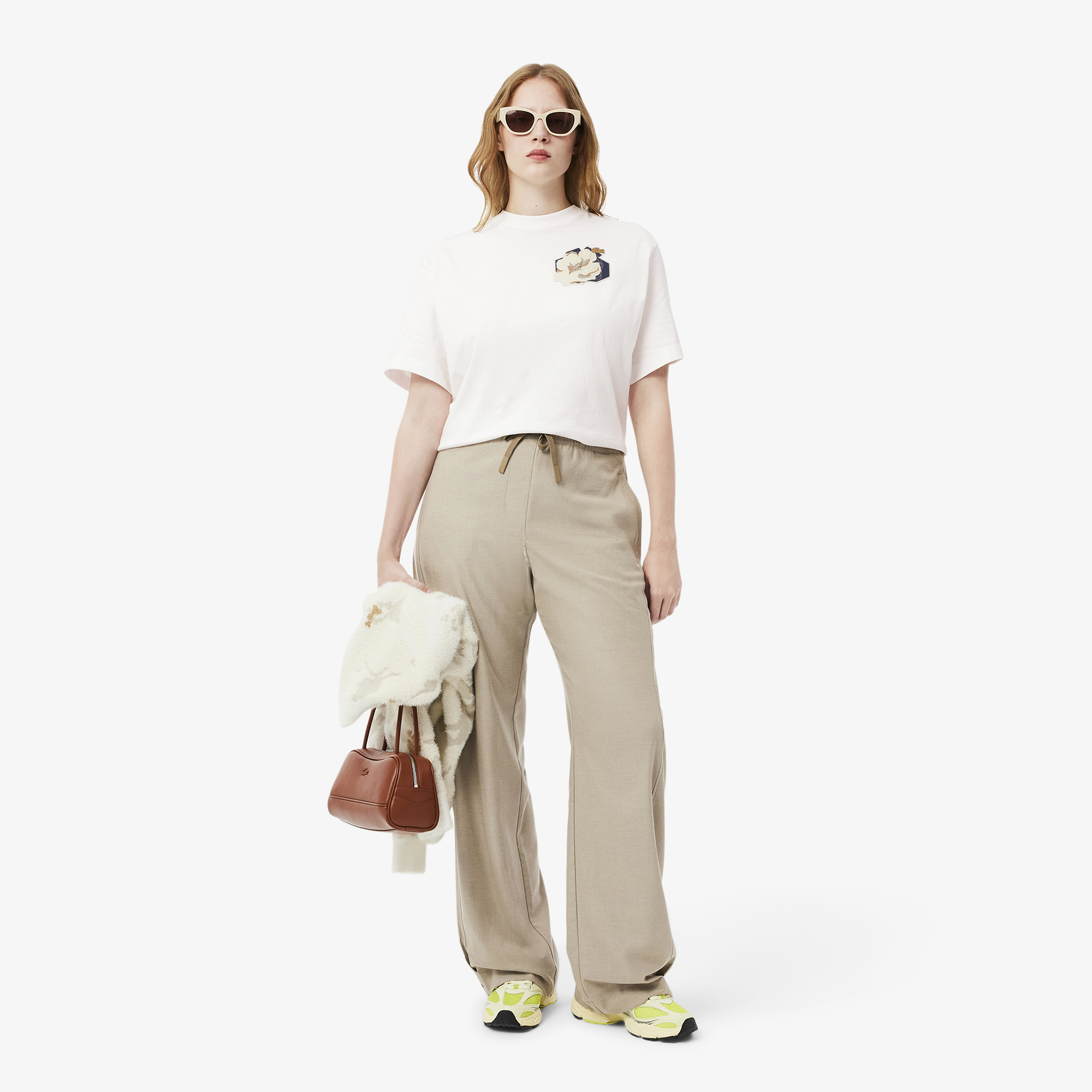 Áo Thun Lacoste Nữ Oversize Chất Liệu Cotton Họa Tiết In Hoa