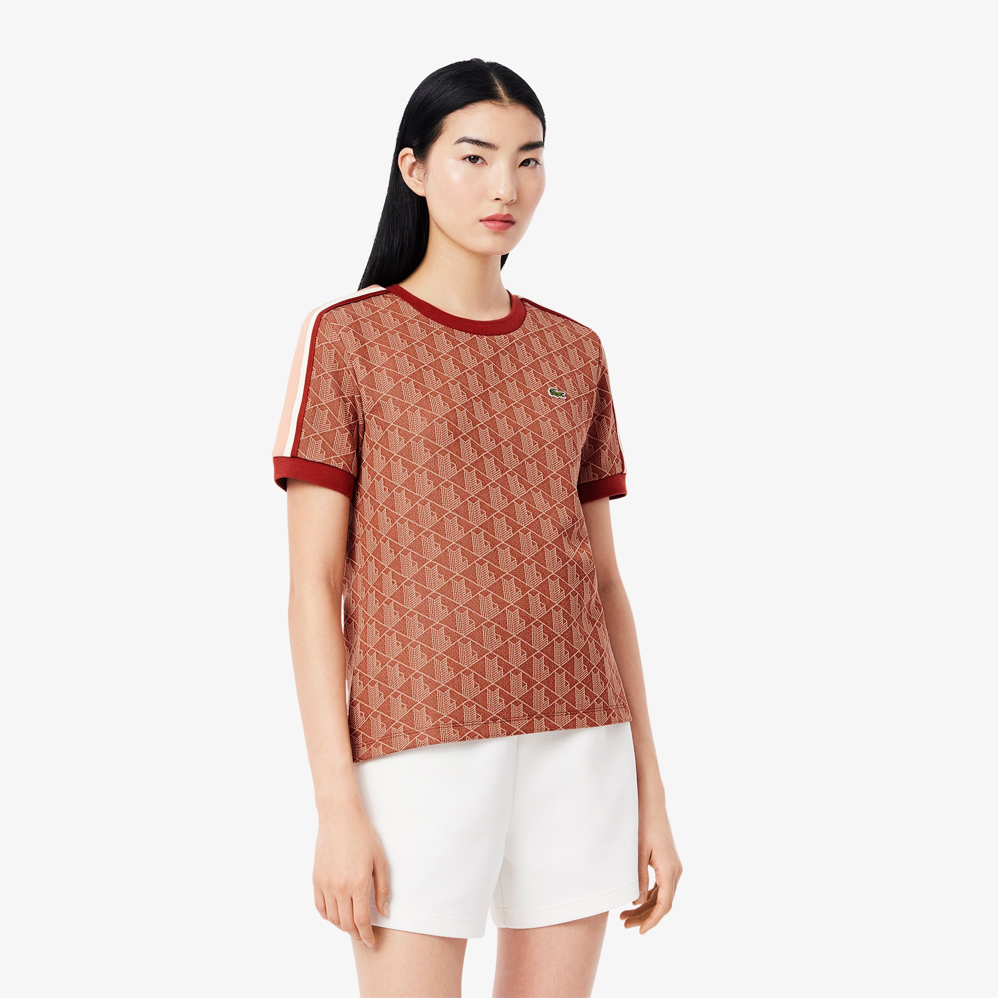 Áo Thun Lacoste Nữ Ôm Dáng Hoạt Tiết Jacquard Monogram