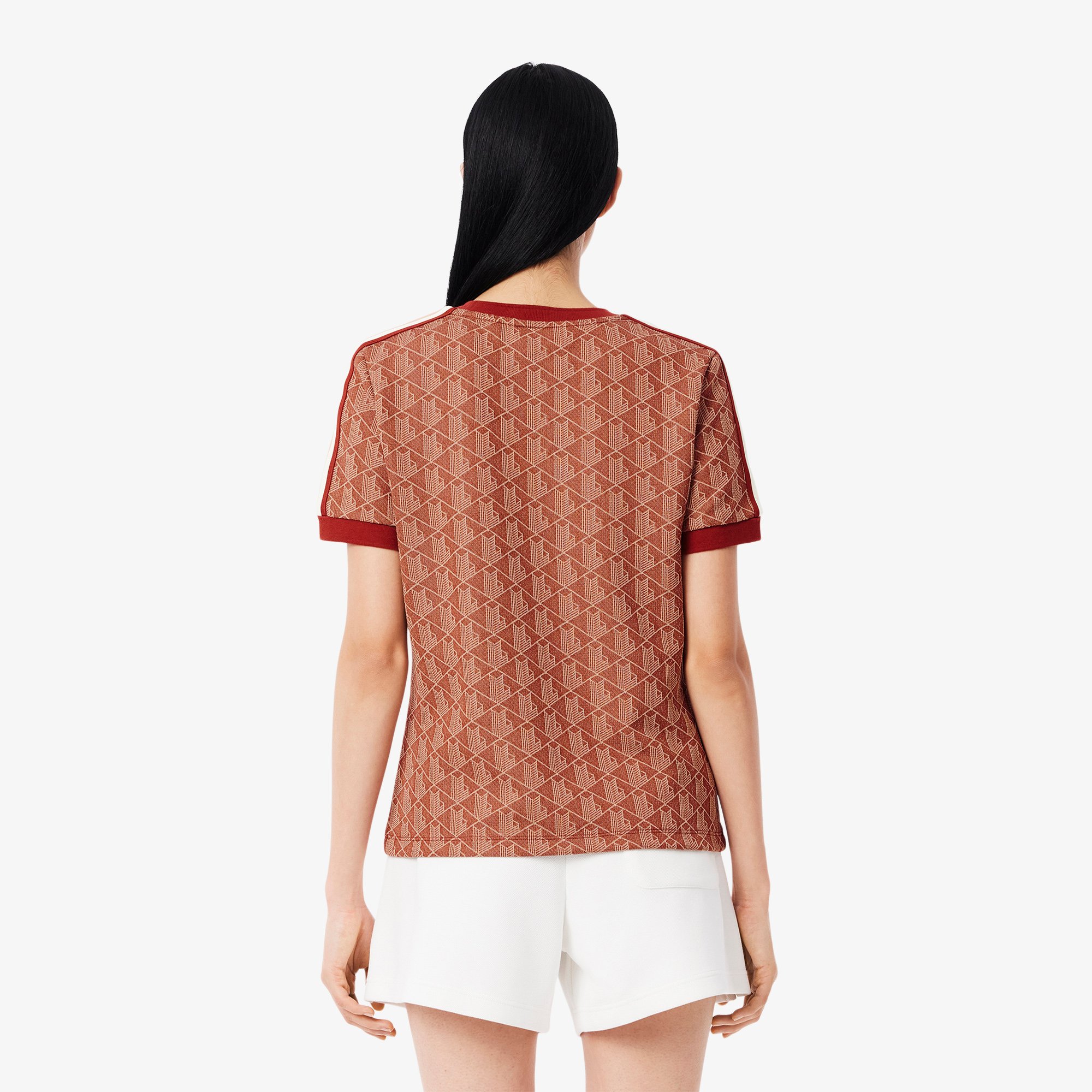 Áo Thun Lacoste Nữ Ôm Dáng Hoạt Tiết Jacquard Monogram