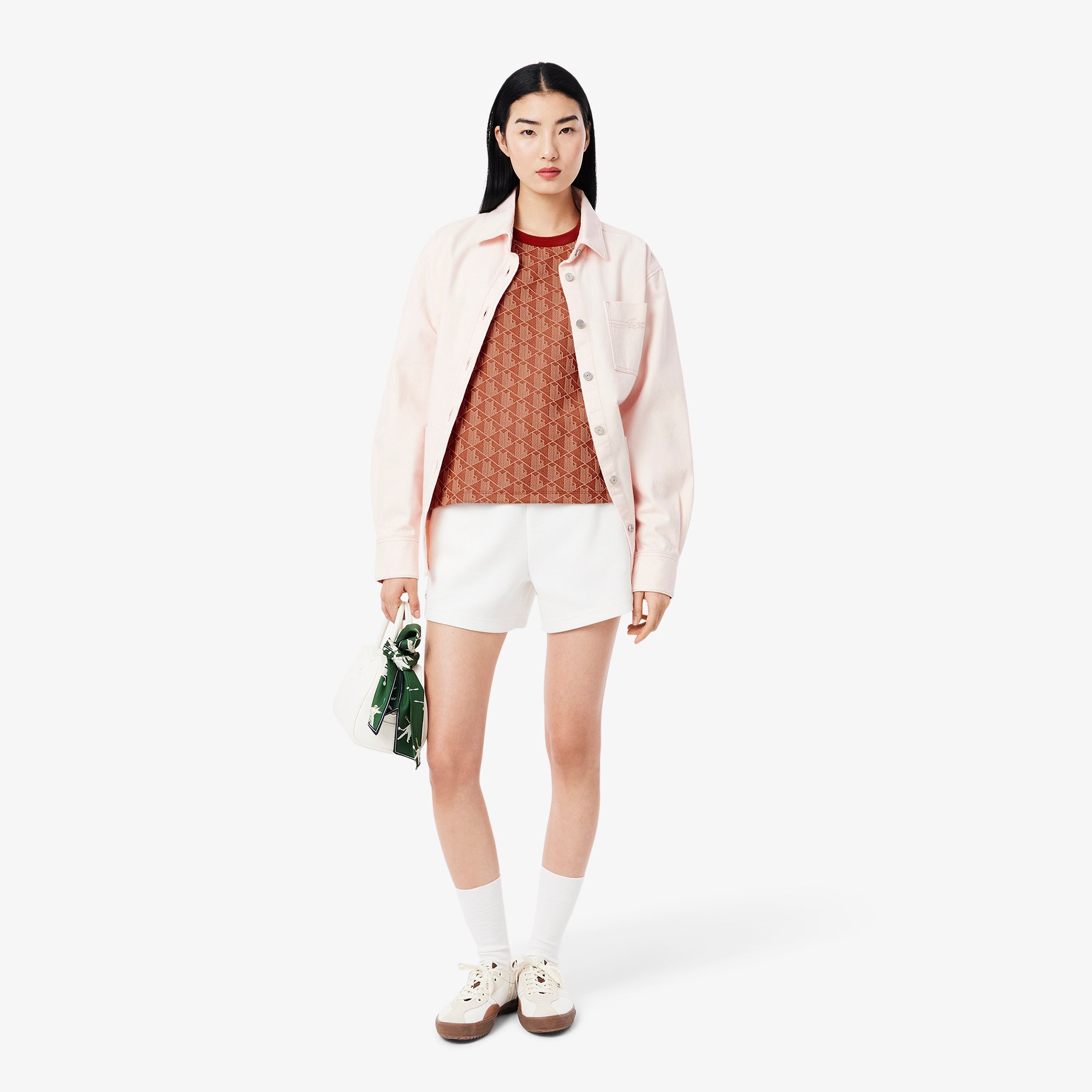 Áo Thun Lacoste Nữ Ôm Dáng Hoạt Tiết Jacquard Monogram