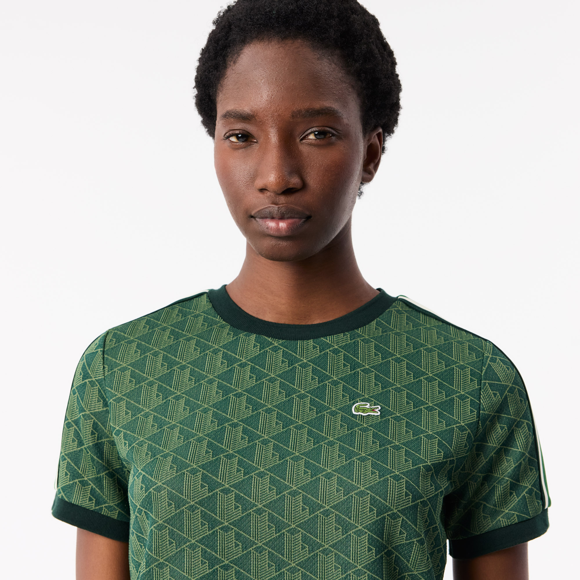 Áo Thun Lacoste Nữ Ôm Dáng Hoạt Tiết Jacquard Monogram