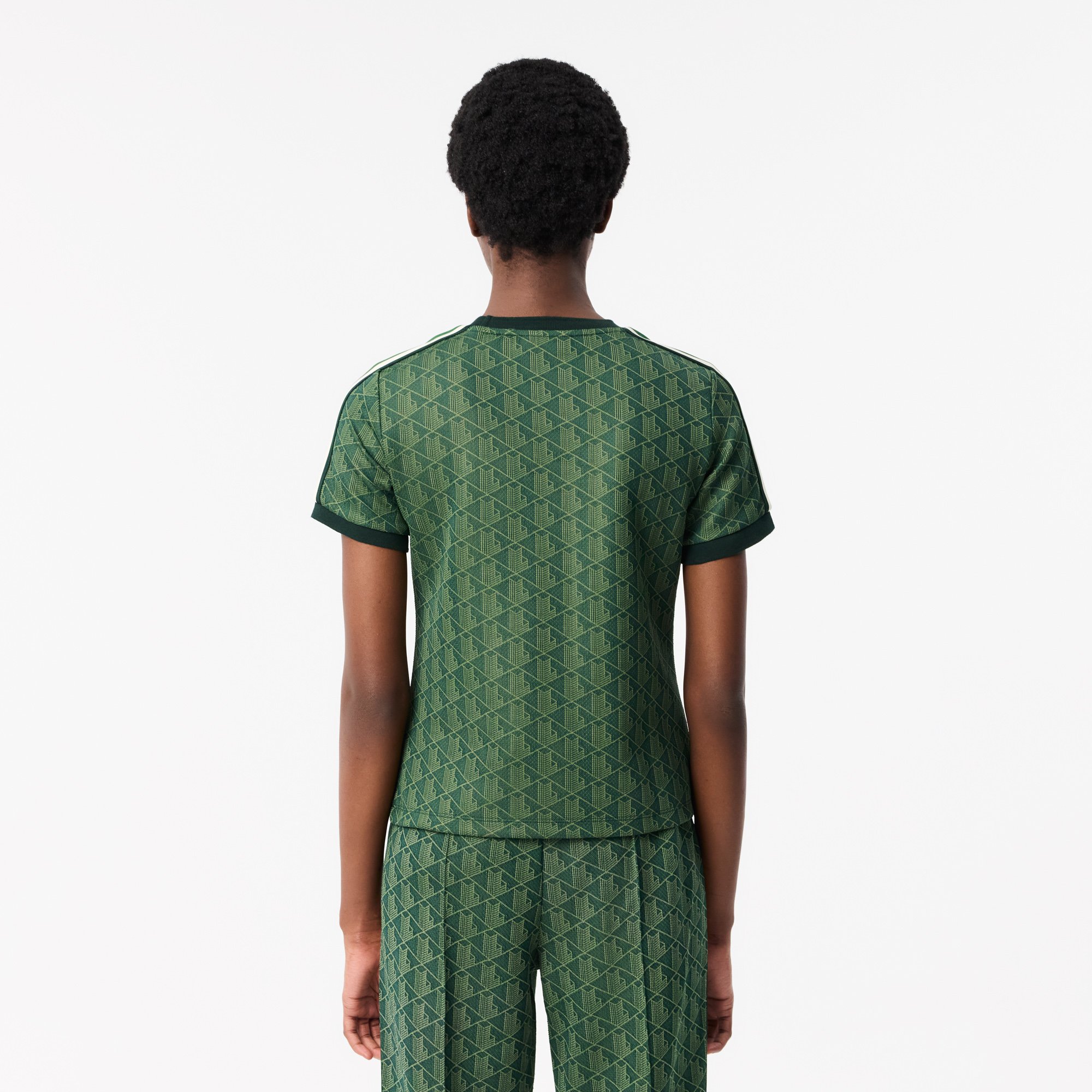 Áo Thun Lacoste Nữ Ôm Dáng Hoạt Tiết Jacquard Monogram