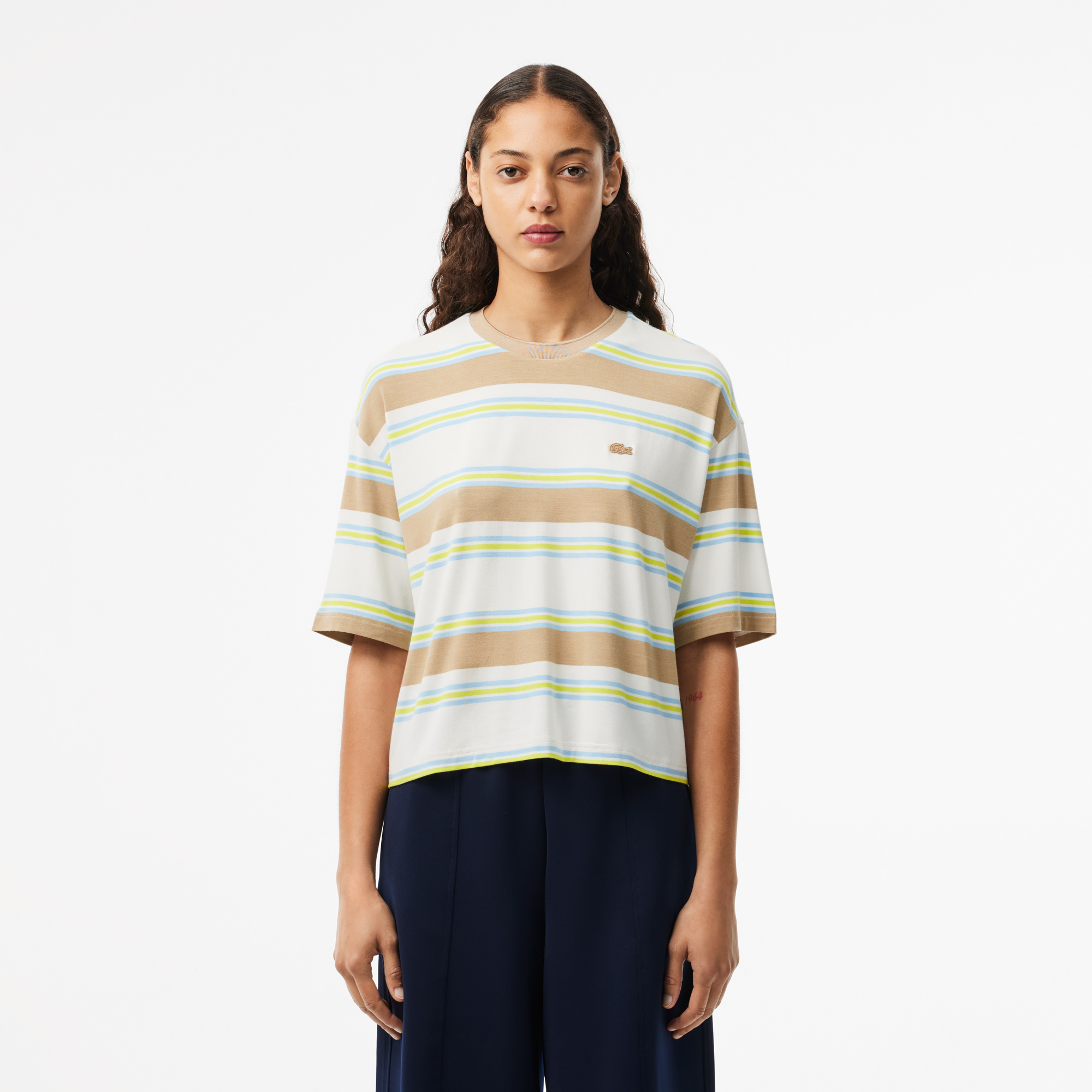 Áo Thun Lacoste Nữ Oversize Kẻ Sọc Chất Liệu Cotton