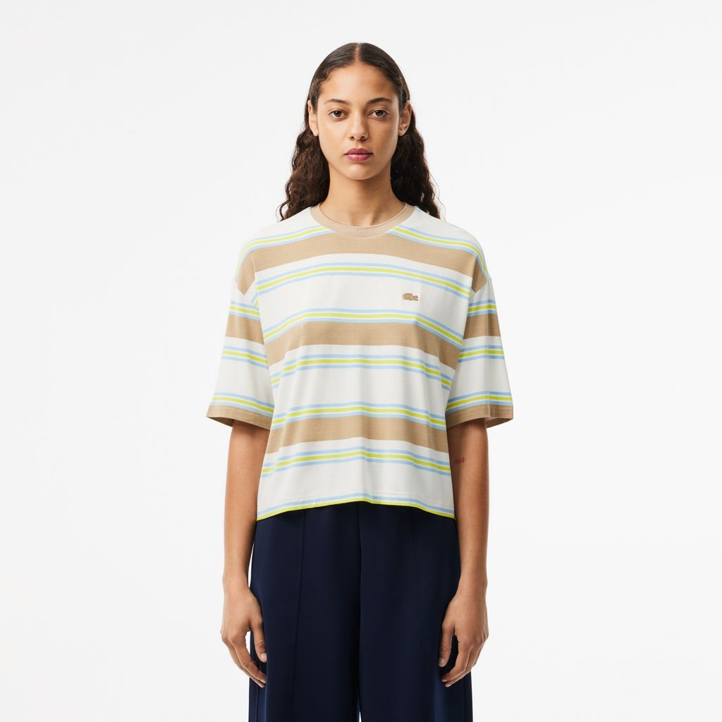 Áo Thun Lacoste Nữ Oversize Kẻ Sọc Chất Liệu Cotton