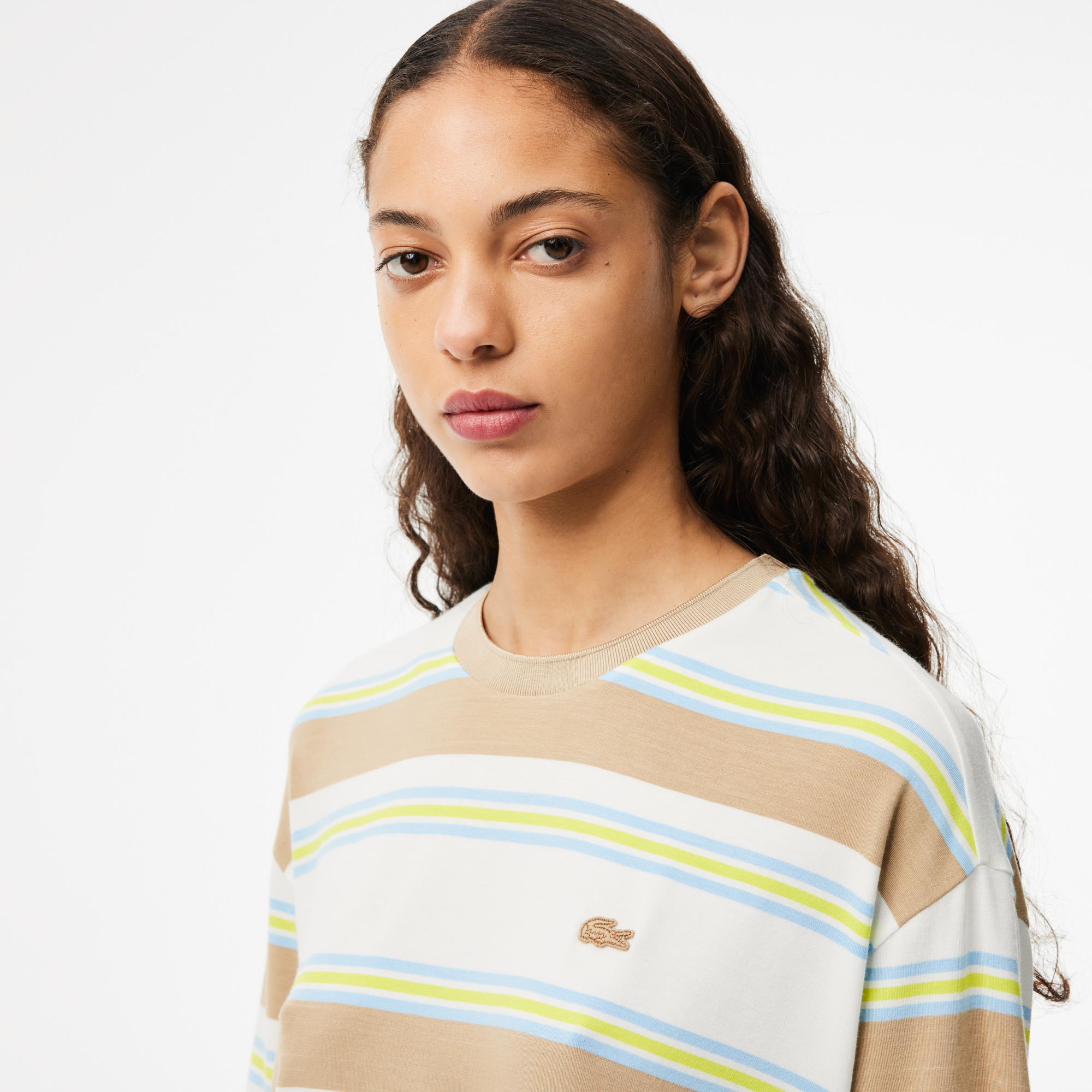 Áo Thun Lacoste Nữ Oversize Kẻ Sọc Chất Liệu Cotton