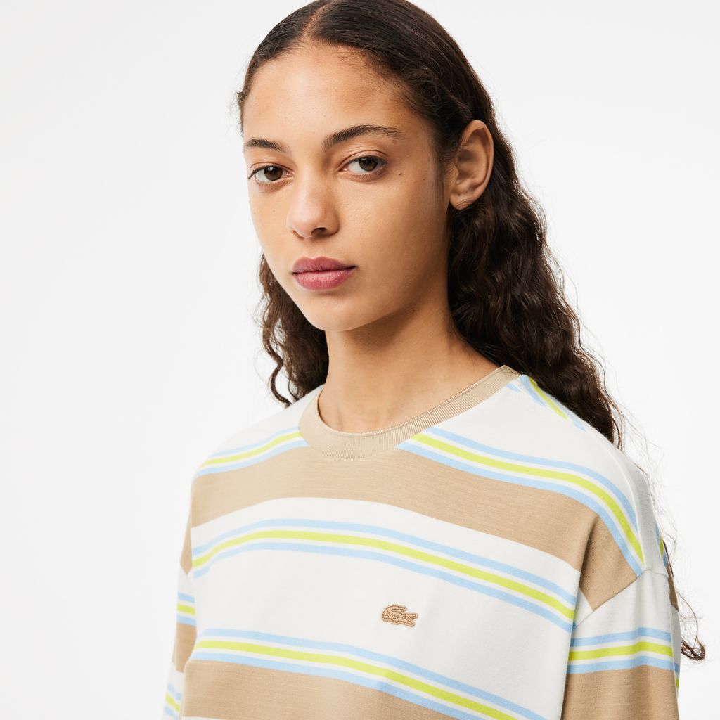 Áo Thun Lacoste Nữ Oversize Kẻ Sọc Chất Liệu Cotton
