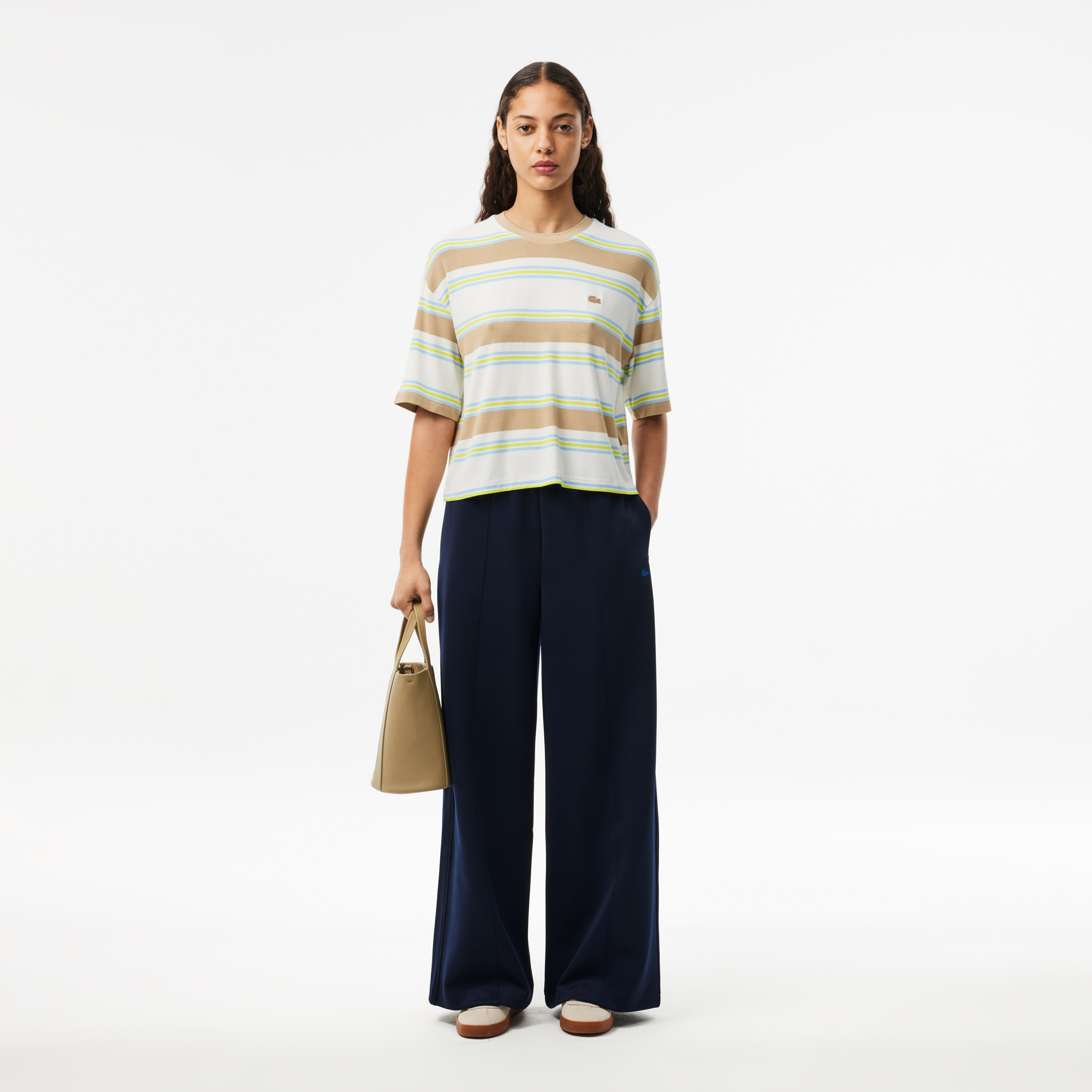 Áo Thun Lacoste Nữ Oversize Kẻ Sọc Chất Liệu Cotton