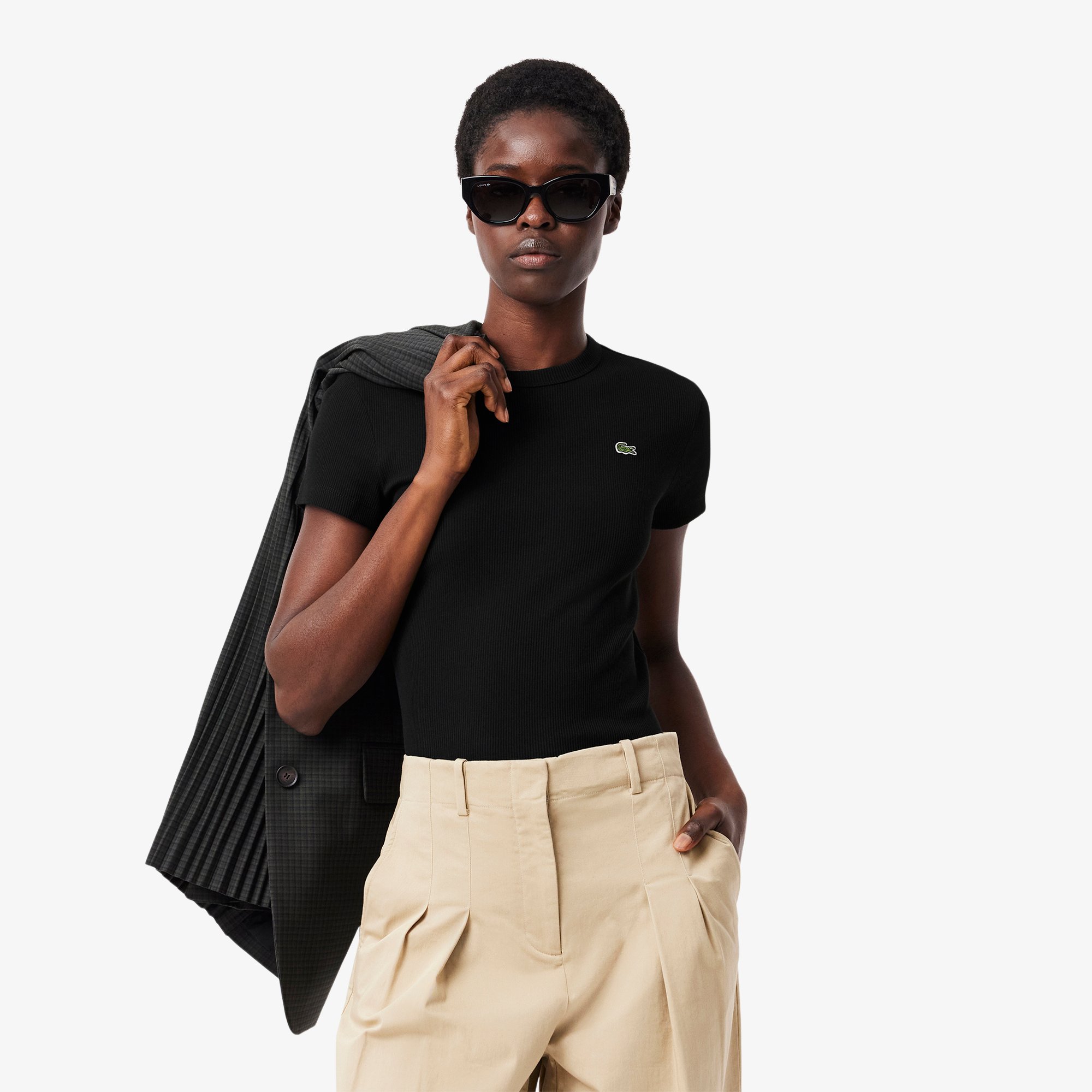 Áo Thun Lacoste Nữ Ôm Dáng Chất Liệu Cotton Gân