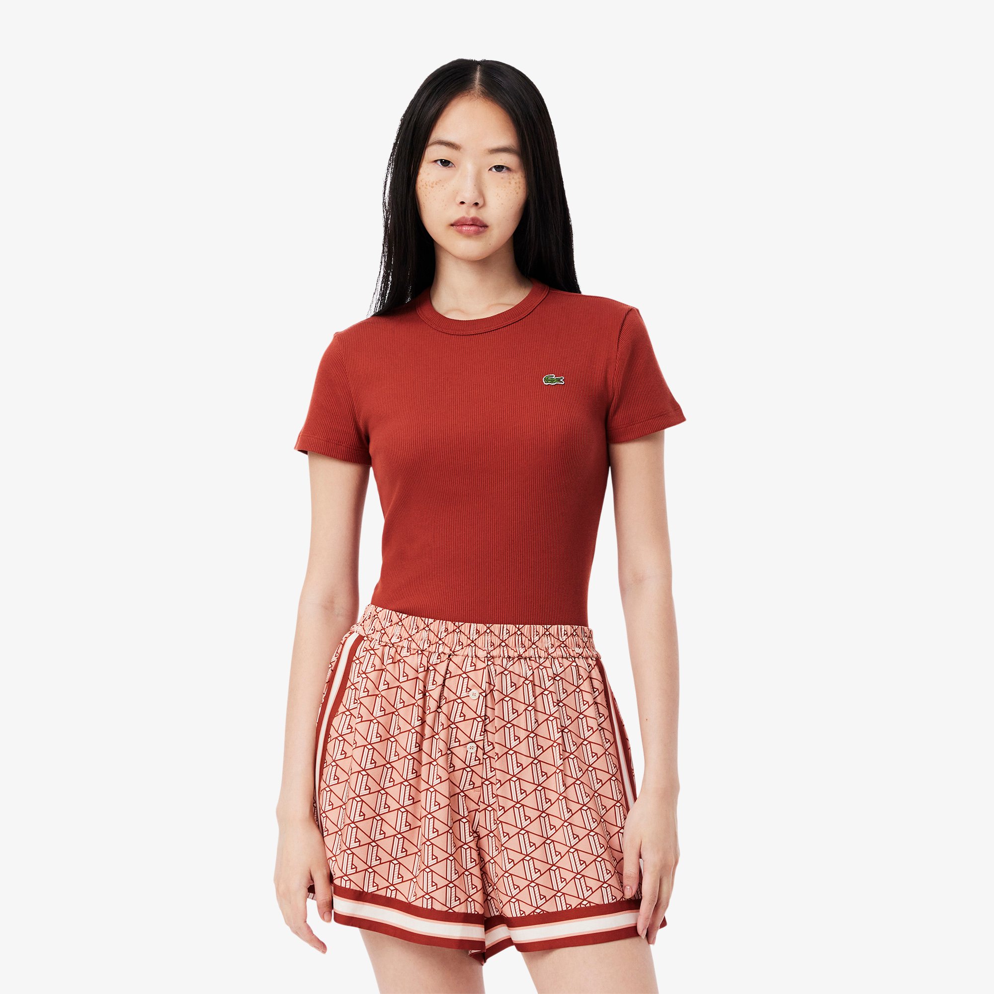 Áo Thun Lacoste Nữ Ôm Dáng Chất Liệu Cotton Gân