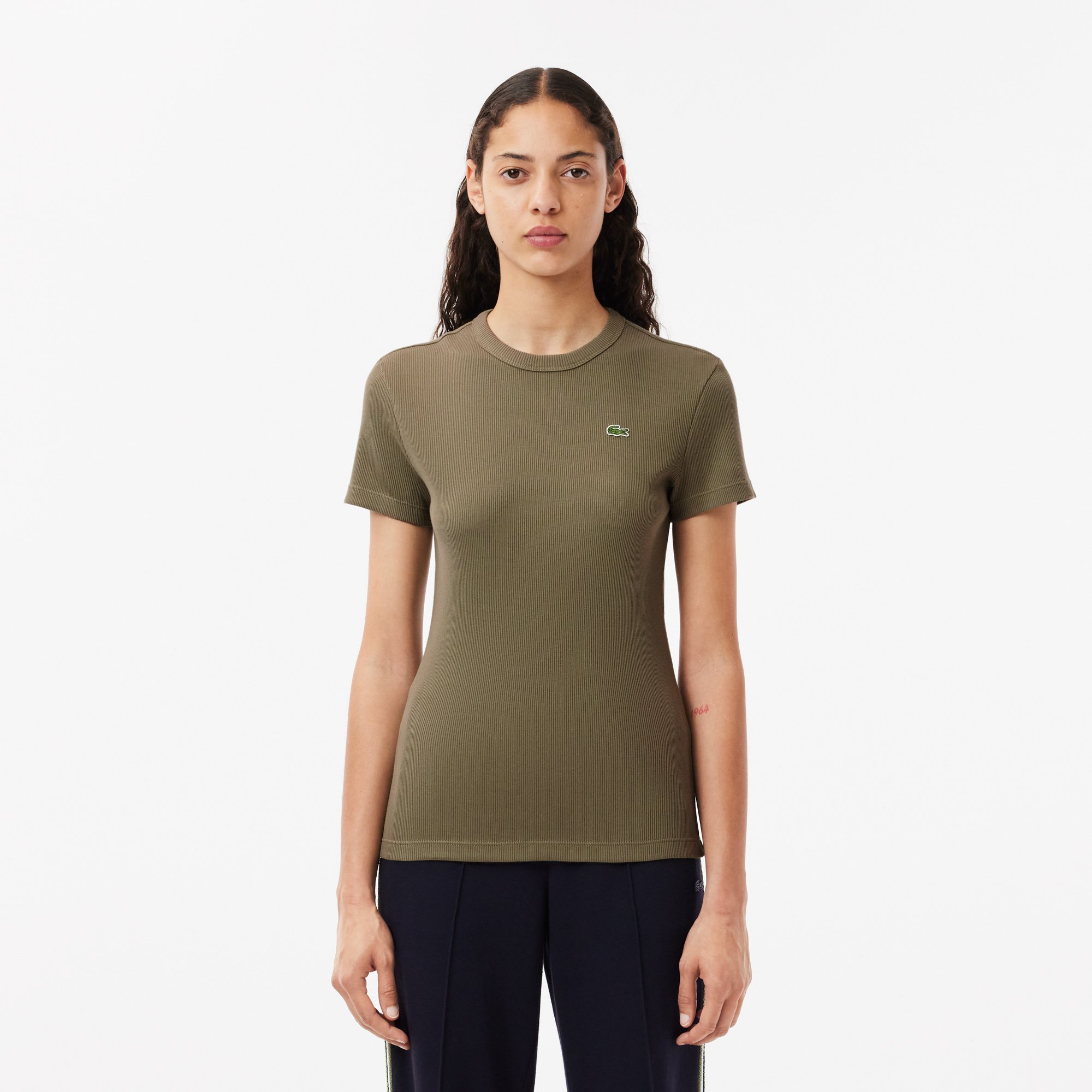 Áo Thun Lacoste Nữ Ôm Dáng Chất Liệu Cotton Gân