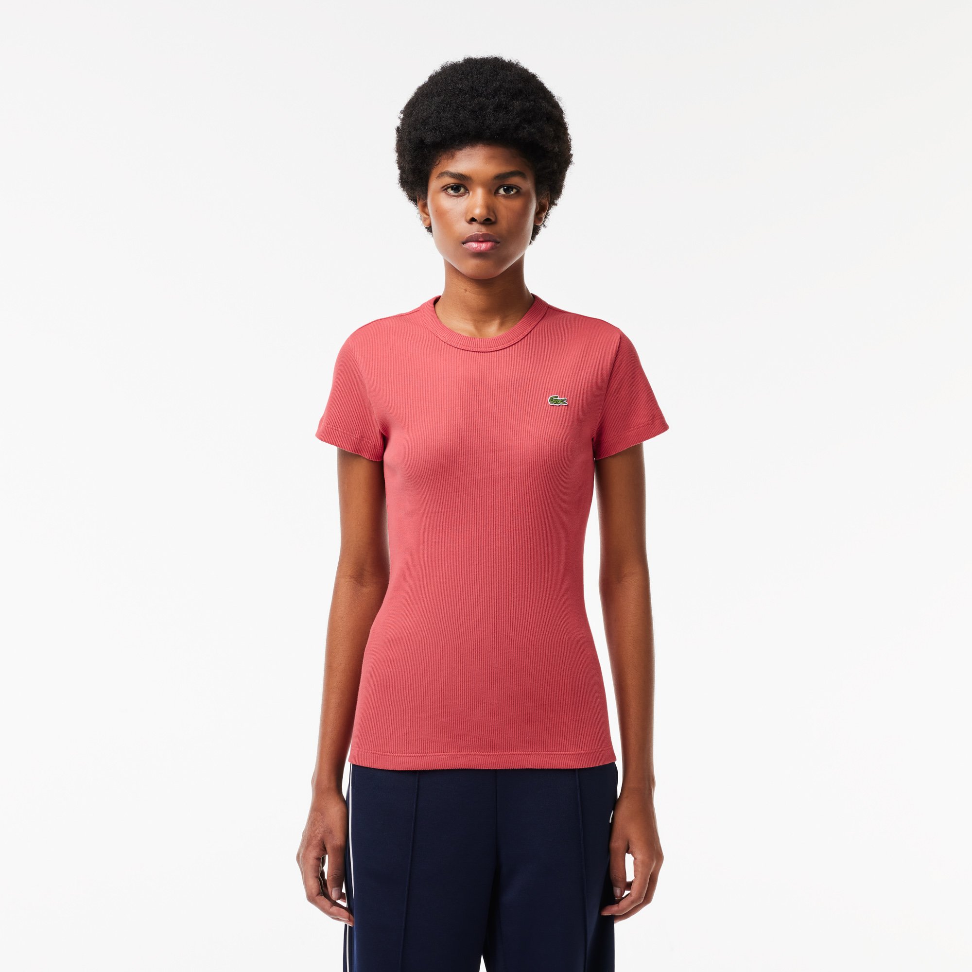 Áo Thun Lacoste Nữ Ôm Dáng Chất Liệu Cotton Gân