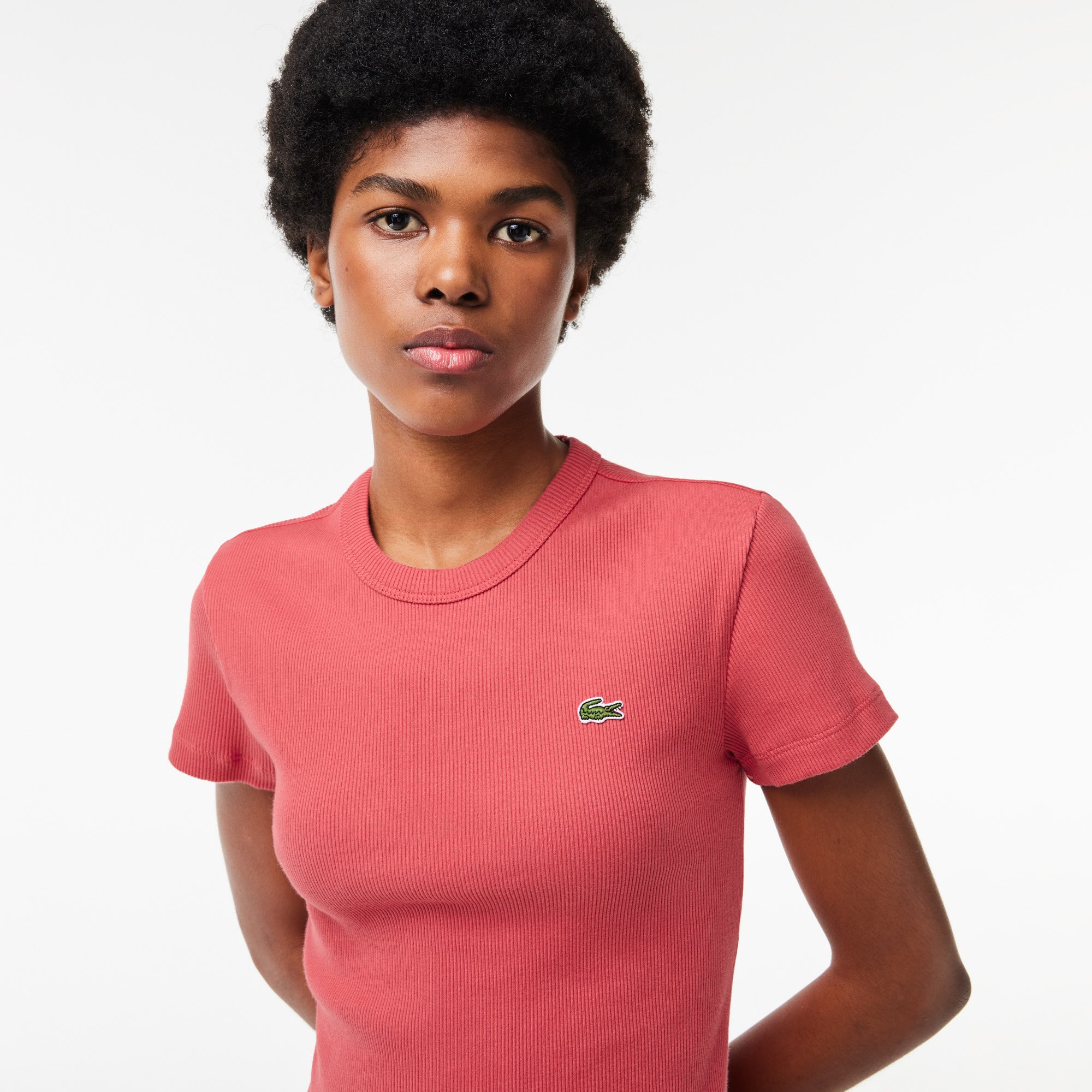 Áo Thun Lacoste Nữ Ôm Dáng Chất Liệu Cotton Gân