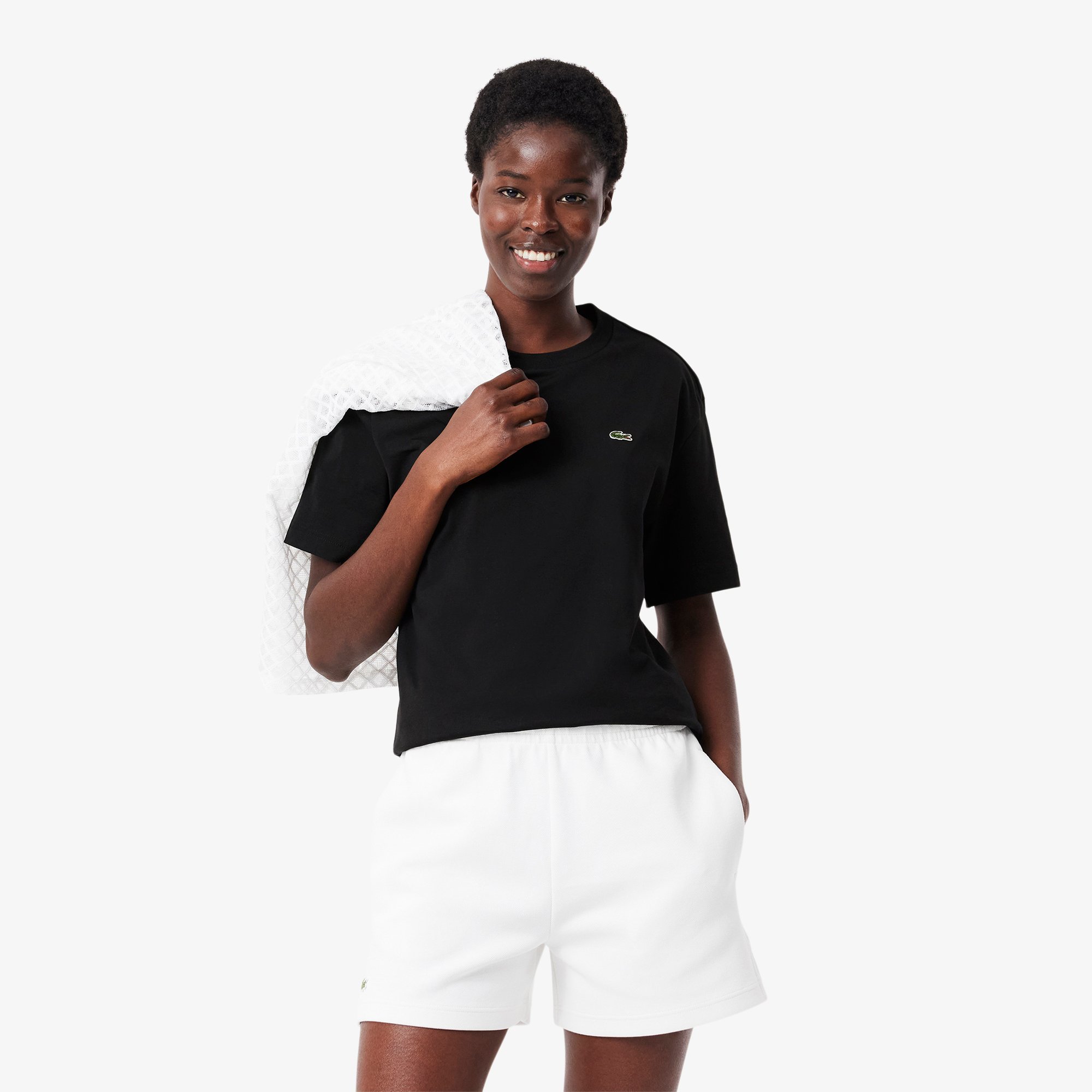 Áo Thun Lacoste Nữ Dáng Rộng Mái Chất Liệu Cotton Mềm