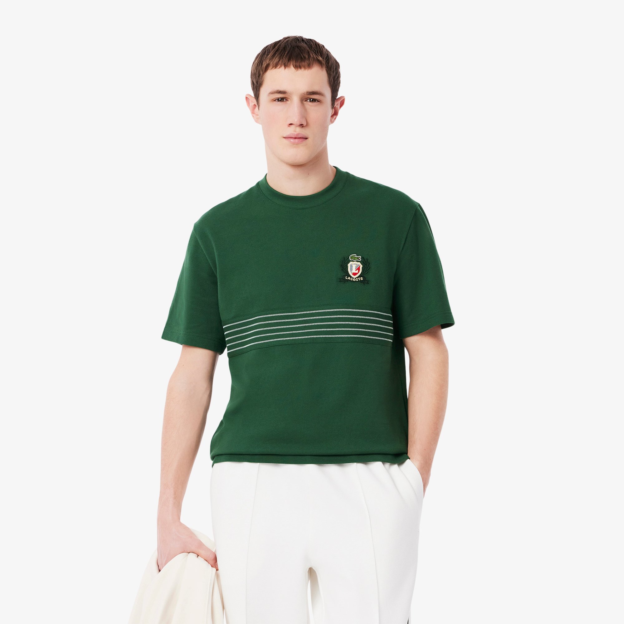 Áo Thun Lacoste Nam Chất Liệu Piqué Thêu Huy Hiệu