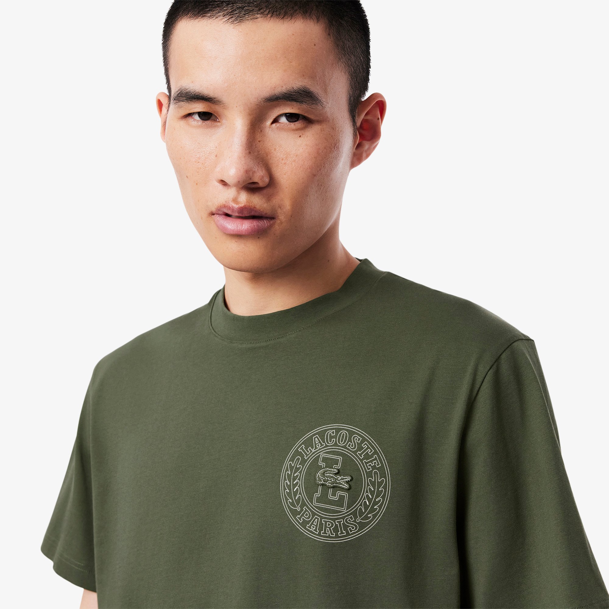 Áo Thun Lacoste Nam Chất Liệu Jersey In Huy Hiệu