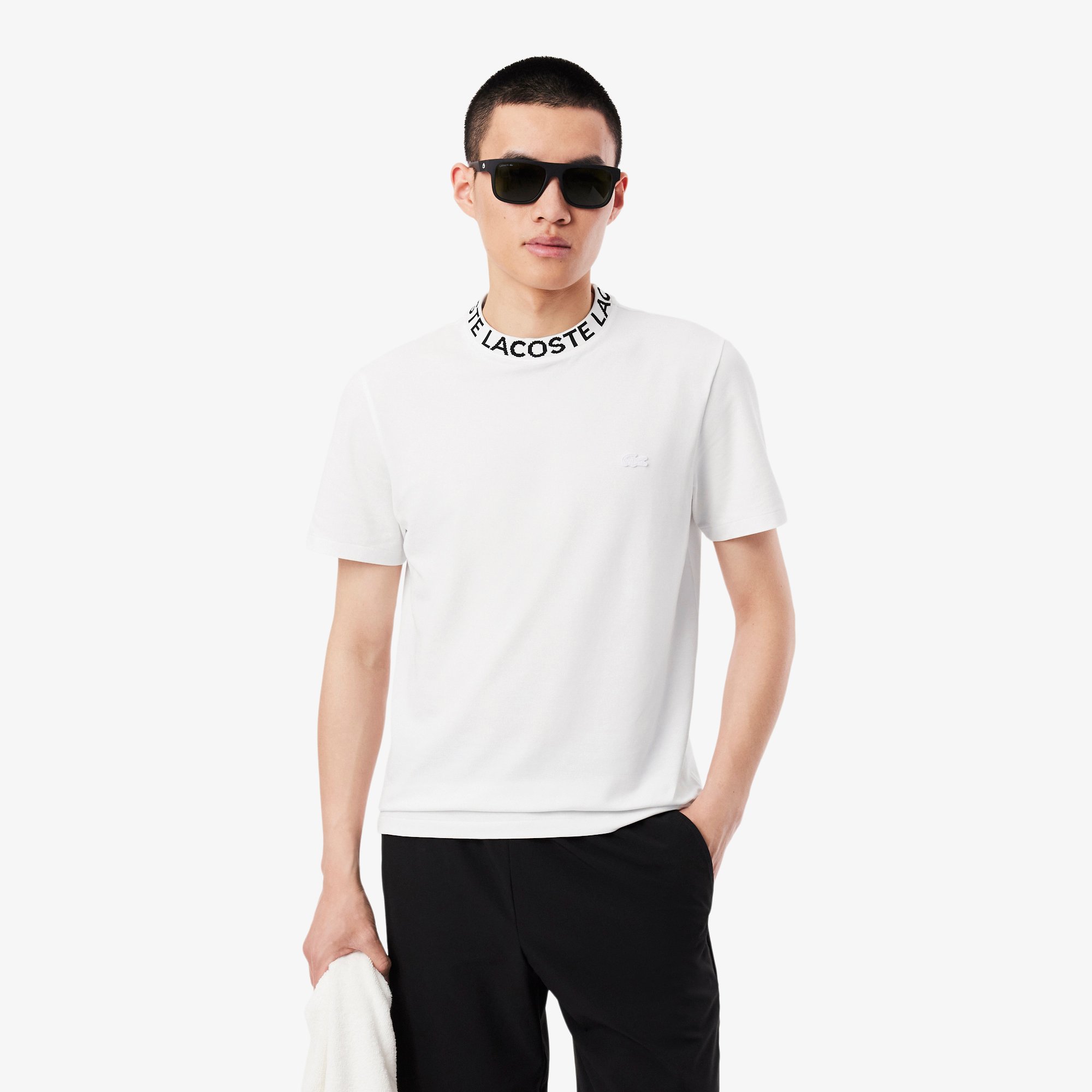 Áo Thun Lacoste Nam Dáng Suông Chất Liệu Co Giãn Có Cổ Dệt Jacquard