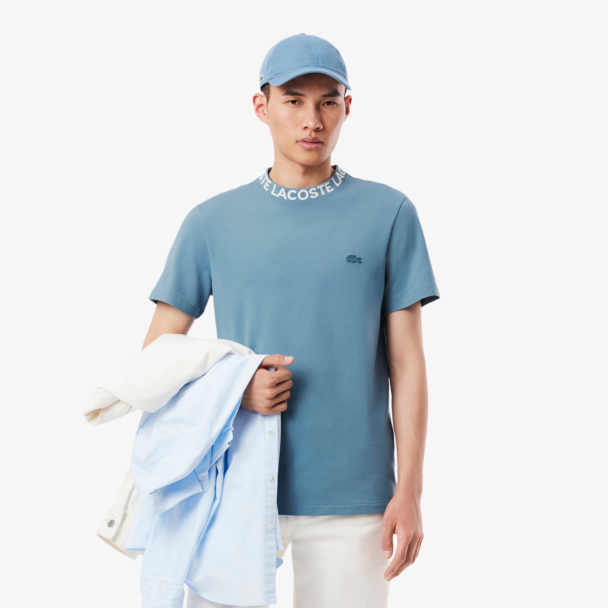 Áo Thun Lacoste Nam Dáng Suông Chất Liệu Co Giãn Có Cổ Dệt Jacquard