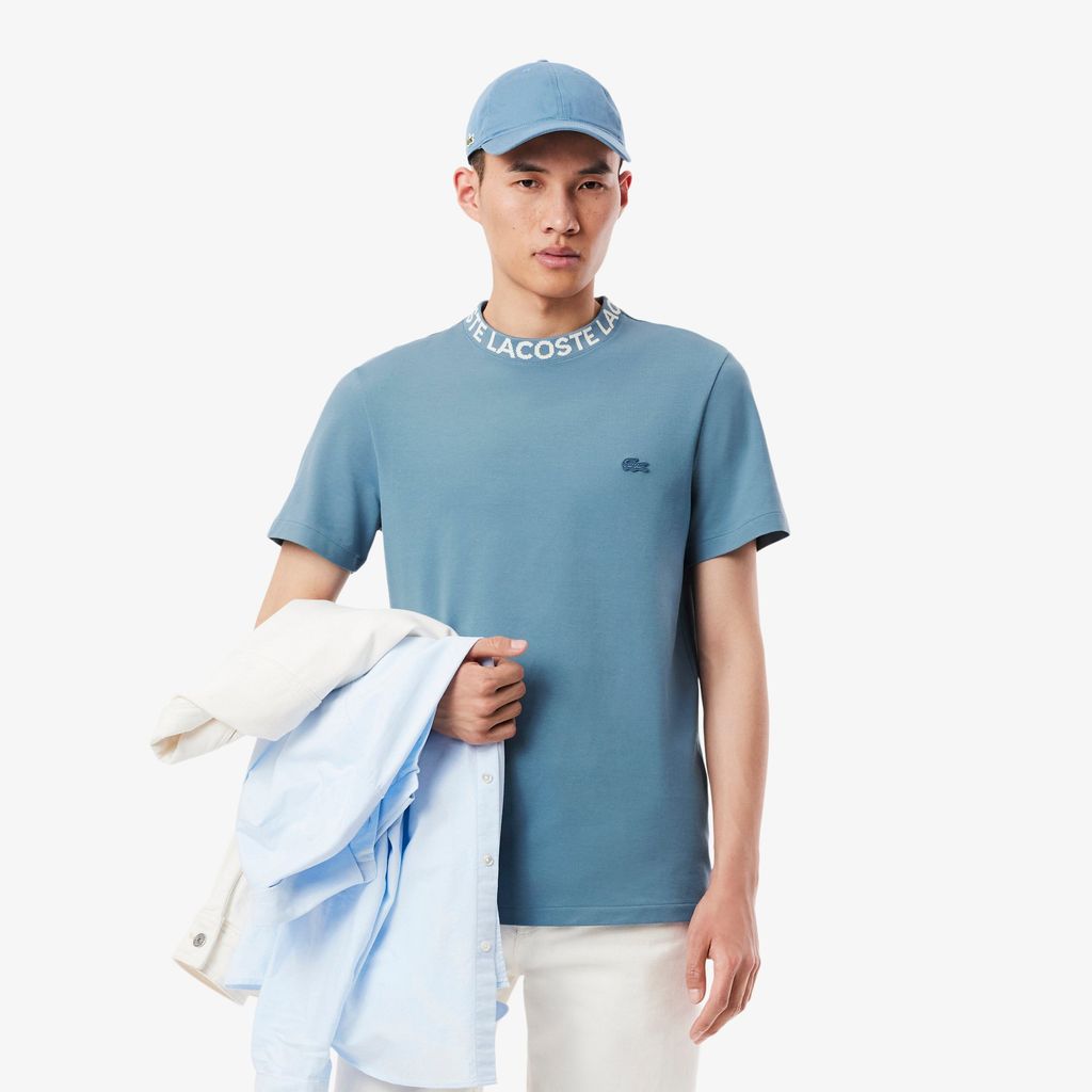 Áo Thun Lacoste Nam Dáng Suông Chất Liệu Co Giãn Có Cổ Dệt Jacquard