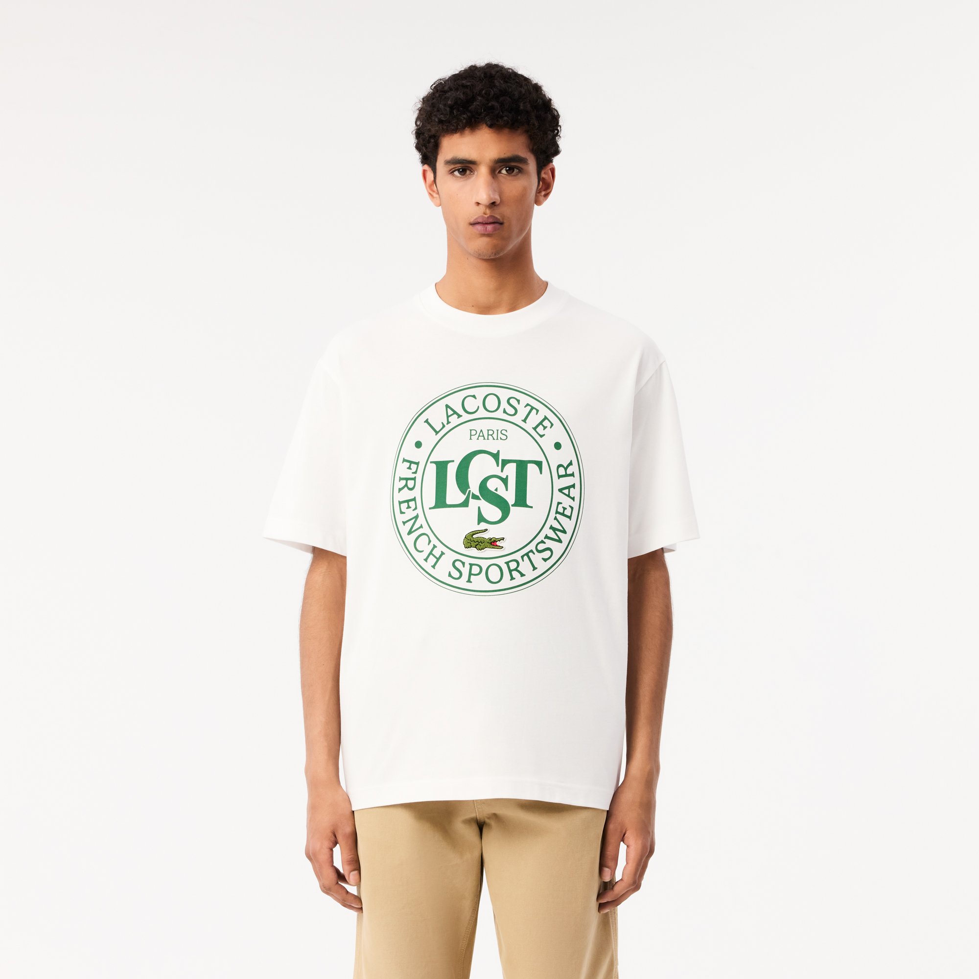 Áo Thun Lacoste Nam Dáng Rộng Chất Liệu Cotton Dày Họa Tiết In