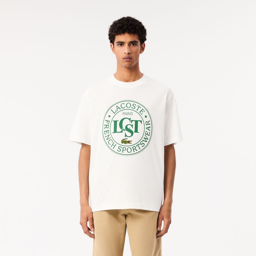 Áo Thun Lacoste Nam Dáng Rộng Chất Liệu Cotton Dày Họa Tiết In