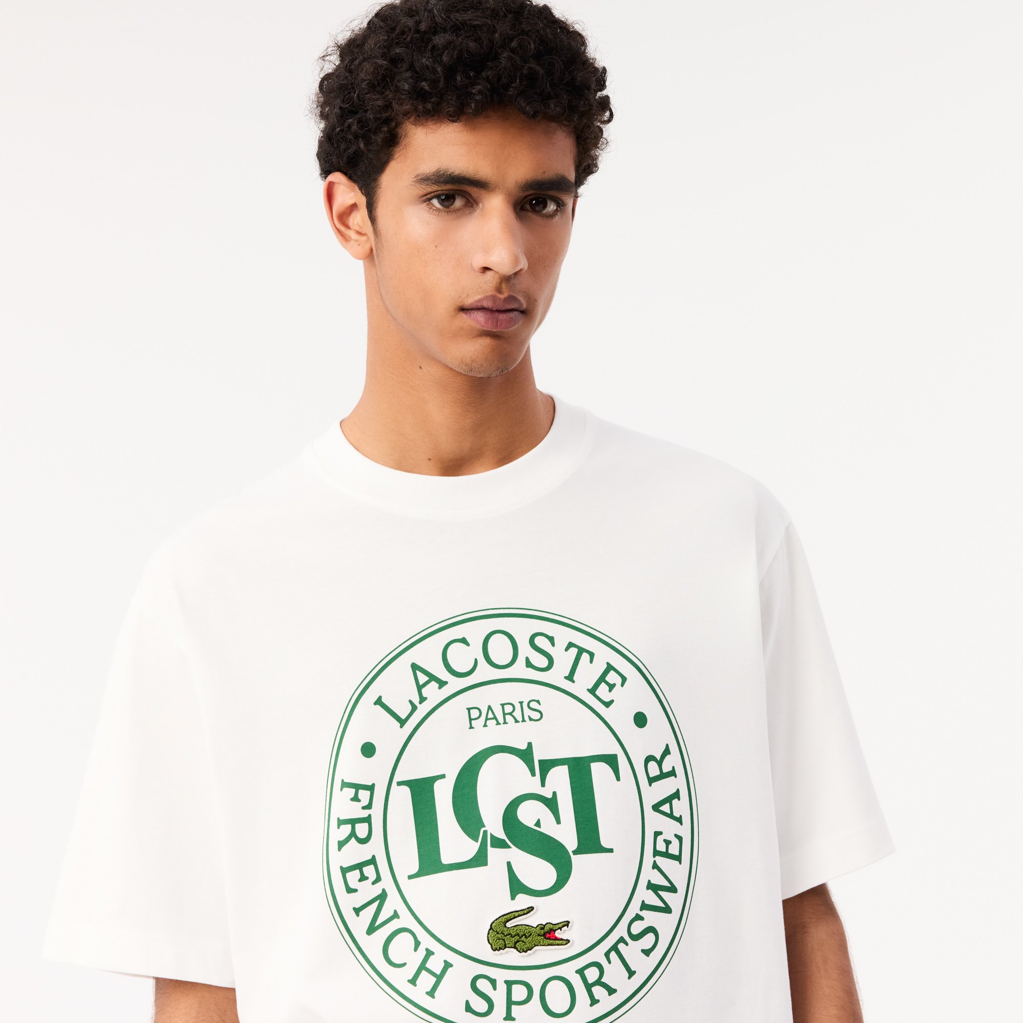 Áo Thun Lacoste Nam Dáng Rộng Chất Liệu Cotton Dày Họa Tiết In