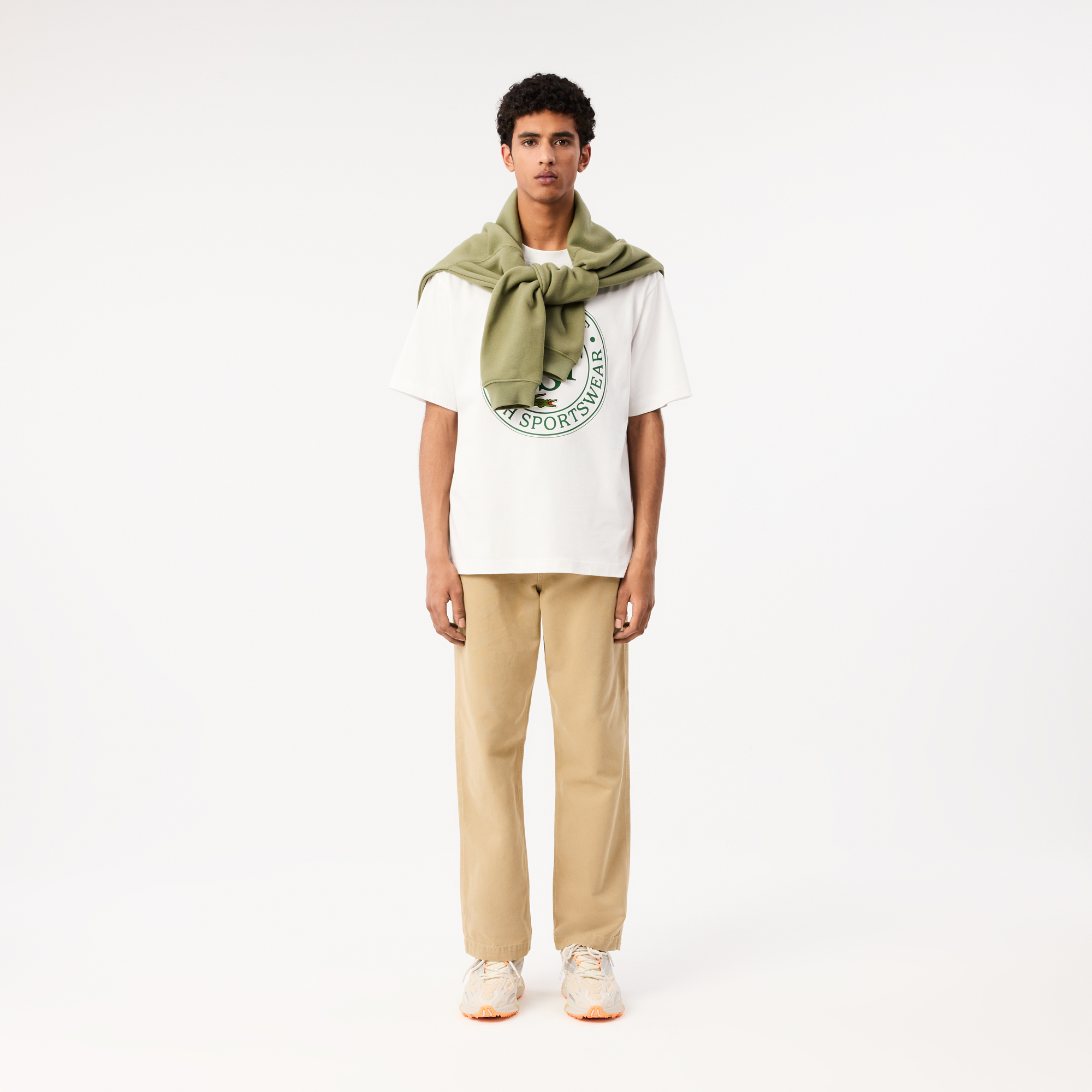 Áo Thun Lacoste Nam Dáng Rộng Chất Liệu Cotton Dày Họa Tiết In