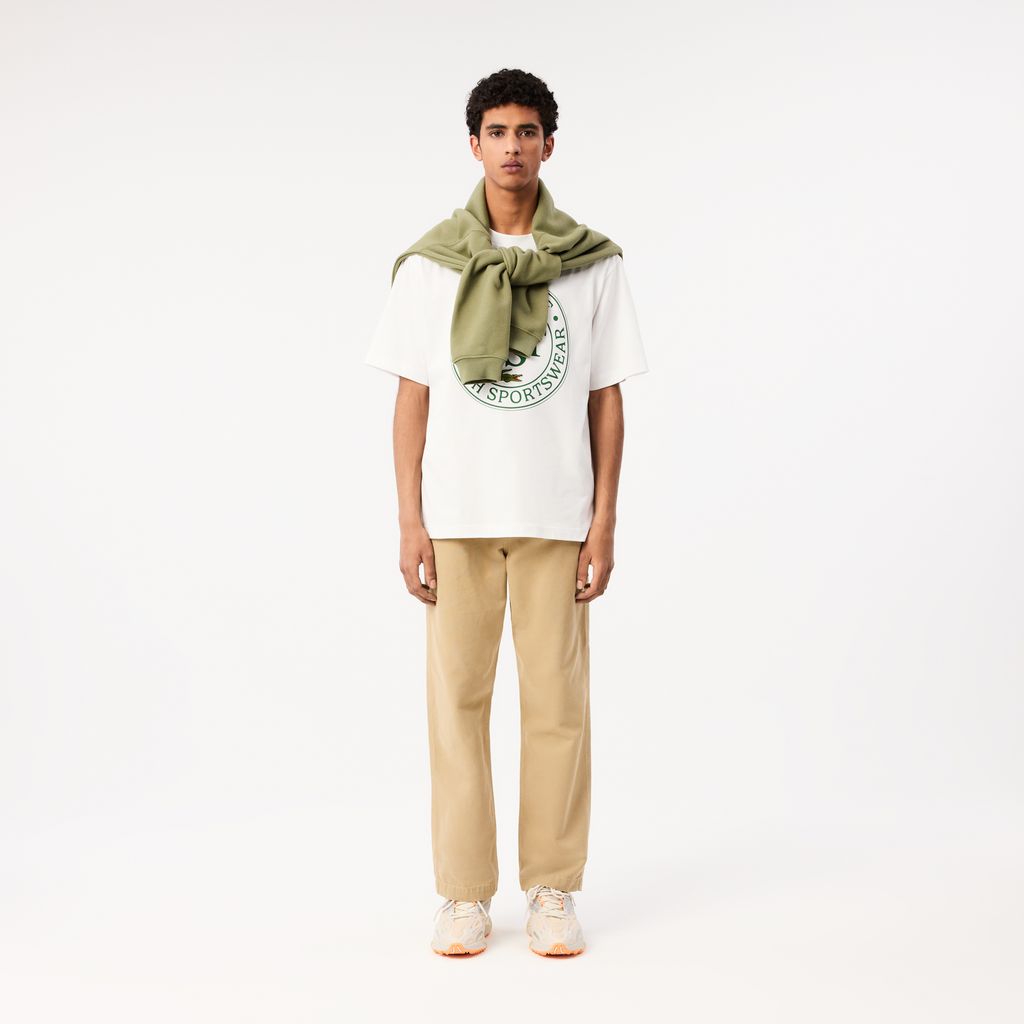 Áo Thun Lacoste Nam Dáng Rộng Chất Liệu Cotton Dày Họa Tiết In