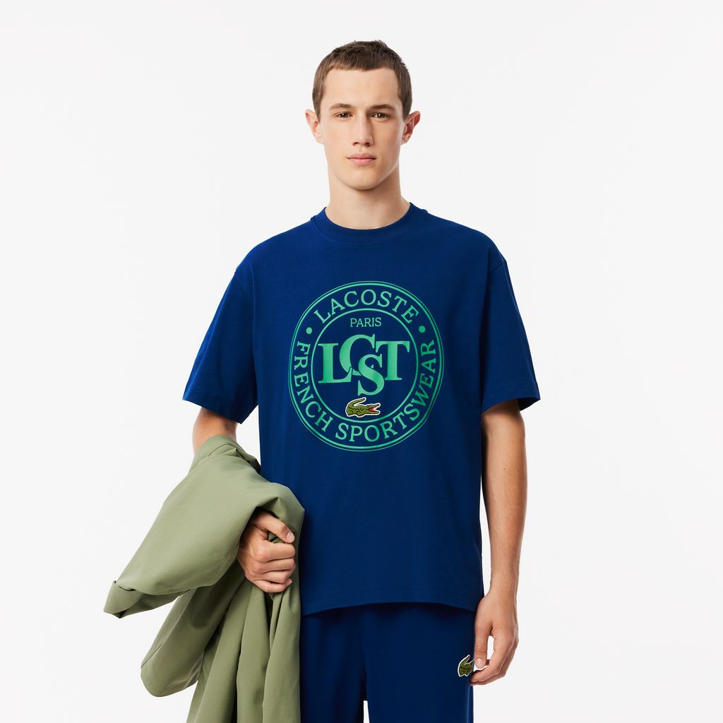 Áo Thun Lacoste Nam Dáng Rộng Chất Liệu Cotton Dày Họa Tiết In