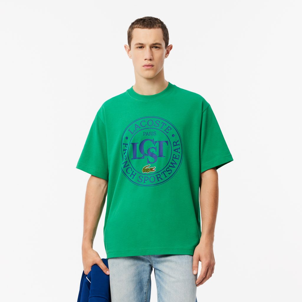 Áo Thun Lacoste Nam Dáng Rộng Chất Liệu Cotton Dày Họa Tiết In