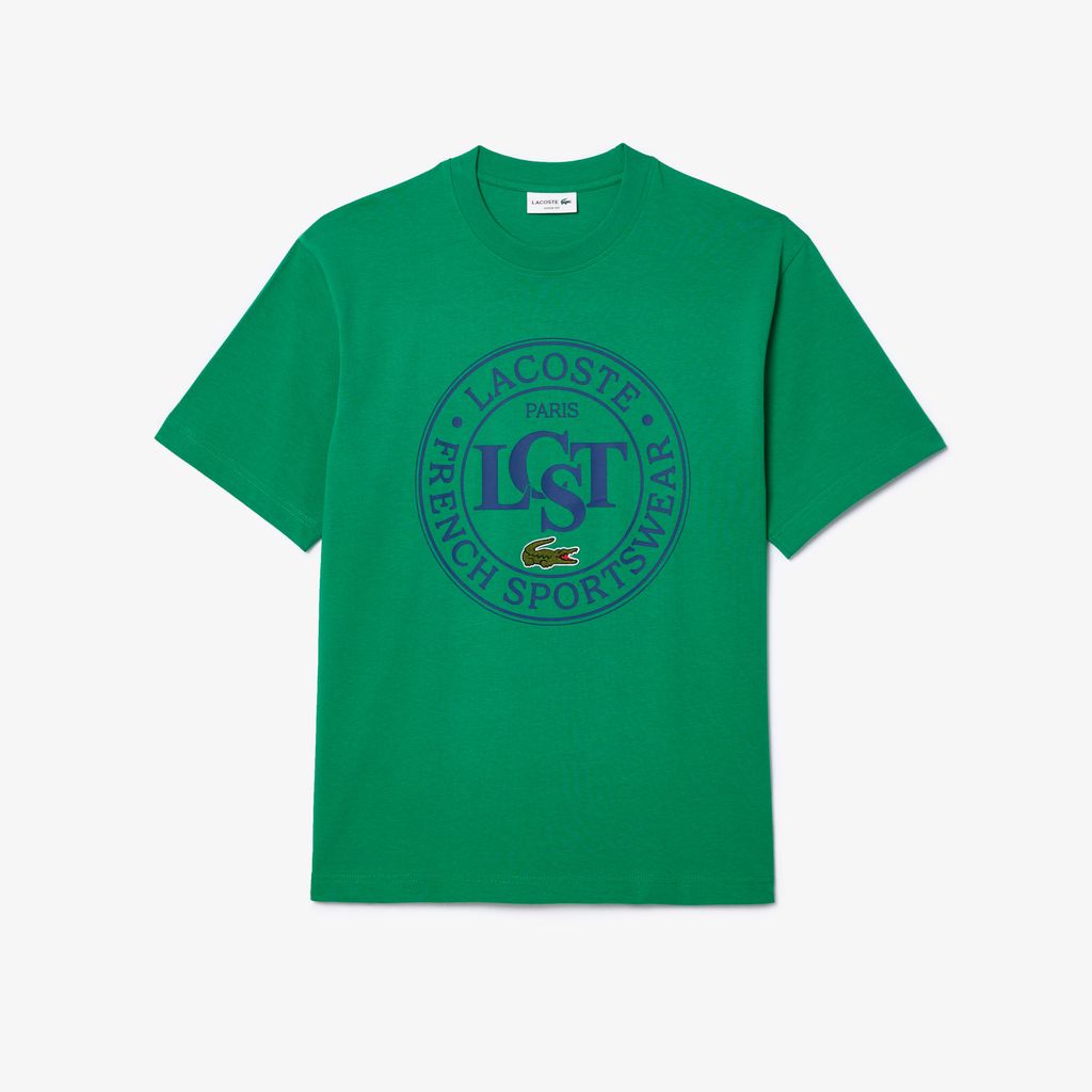 Áo Thun Lacoste Nam Dáng Rộng Chất Liệu Cotton Dày Họa Tiết In