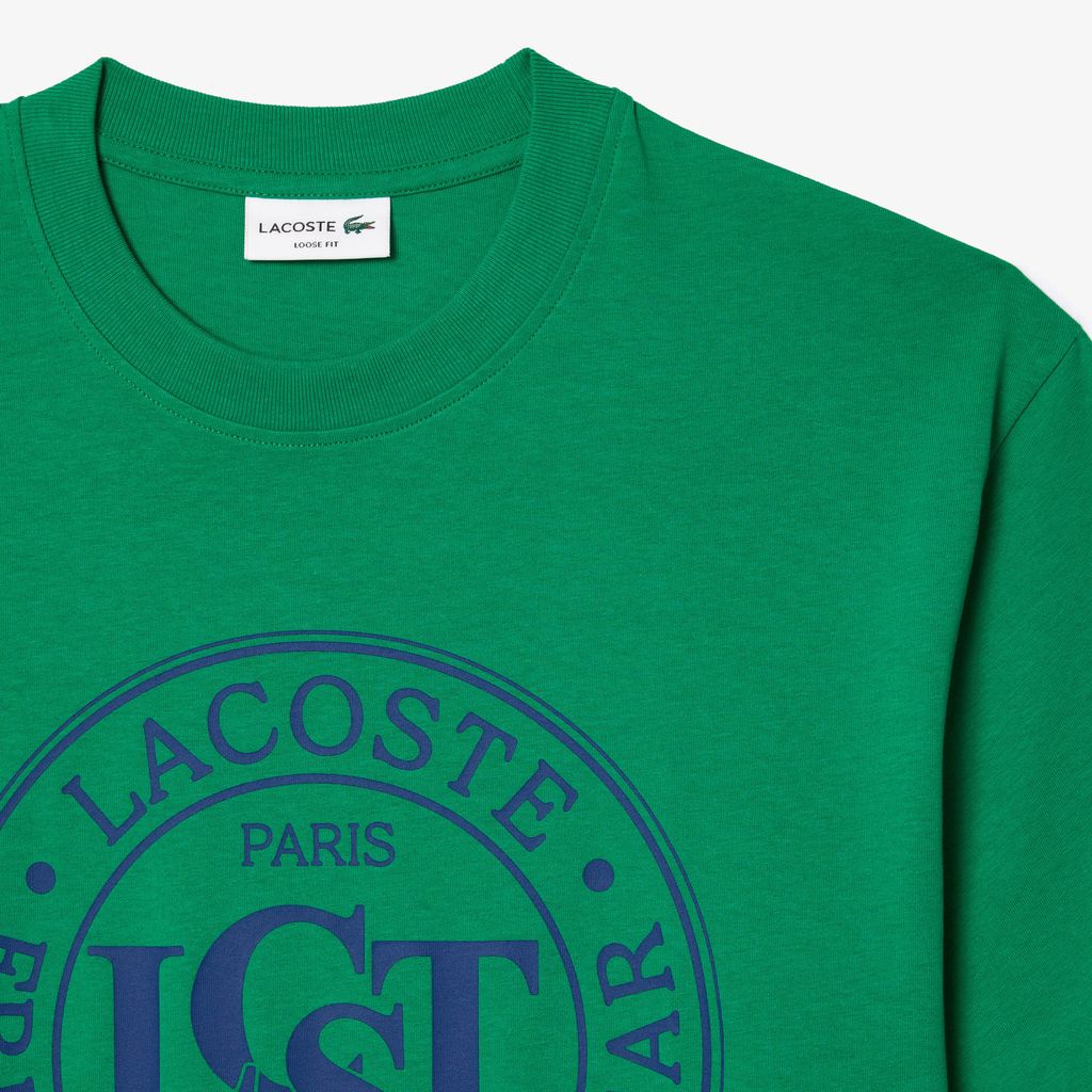Áo Thun Lacoste Nam Dáng Rộng Chất Liệu Cotton Dày Họa Tiết In