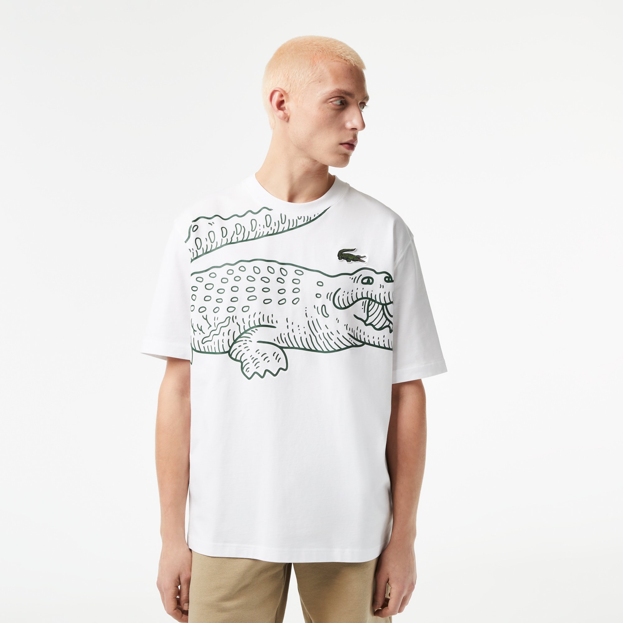 Áo Thun Lacoste Nam Dáng Suông Cổ Tròn In Họa Tiết Cá Sấu