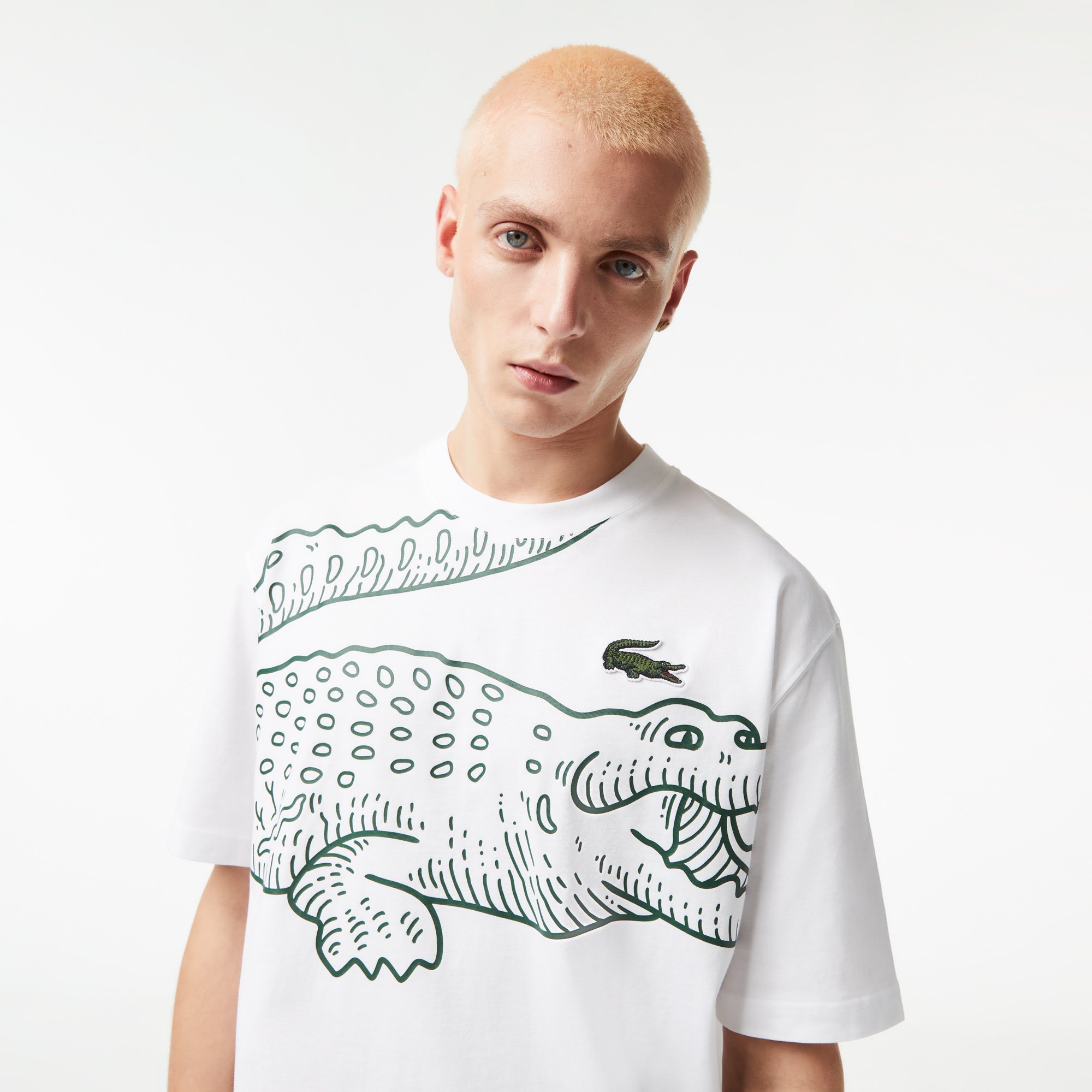 Áo Thun Lacoste Nam Dáng Suông Cổ Tròn In Họa Tiết Cá Sấu