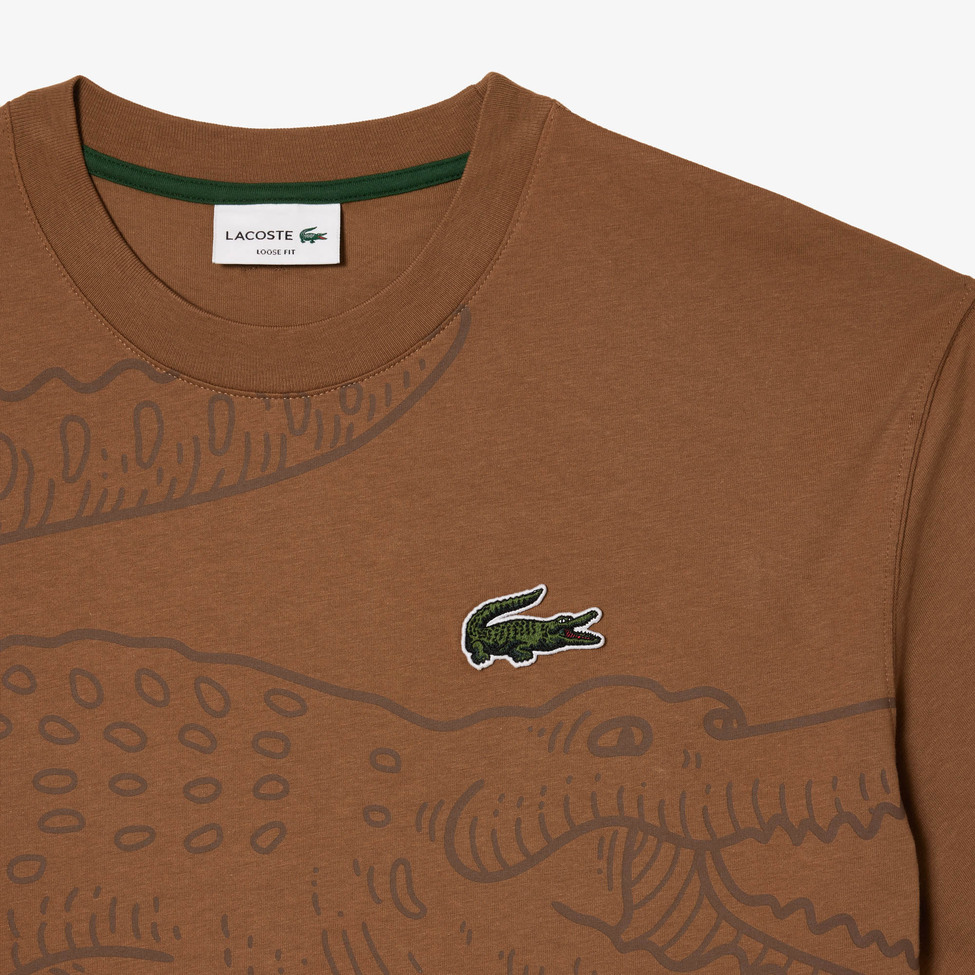 Áo Thun Lacoste Nam Dáng Suông Cổ Tròn In Họa Tiết Cá Sấu