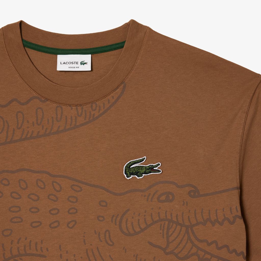 Áo Thun Lacoste Nam Dáng Suông Cổ Tròn In Họa Tiết Cá Sấu