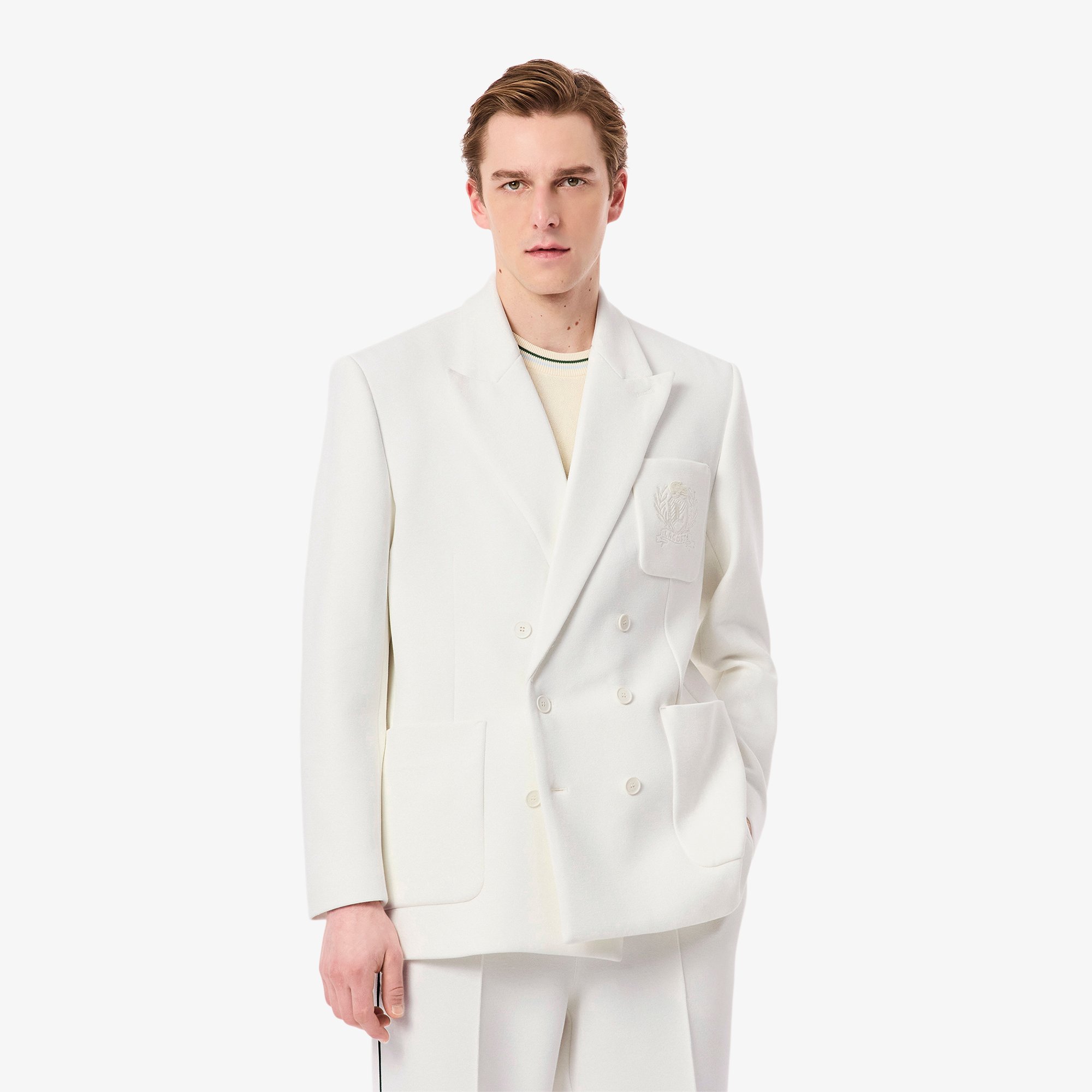 Áo Blazer Lacoste Nam Hai Hàng Cúc Huy Hiệu Di Sản Thêu