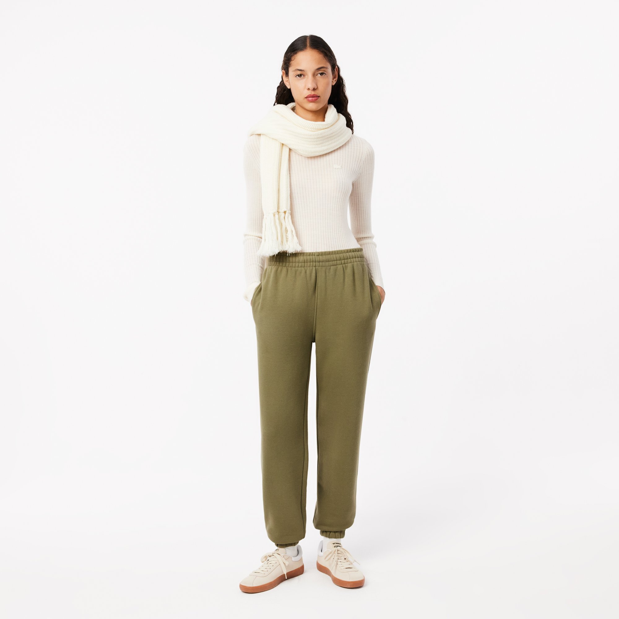 Quần Thể Thao Lacoste Nữ Ống Đứng Thêu Chất Liệu Fleece