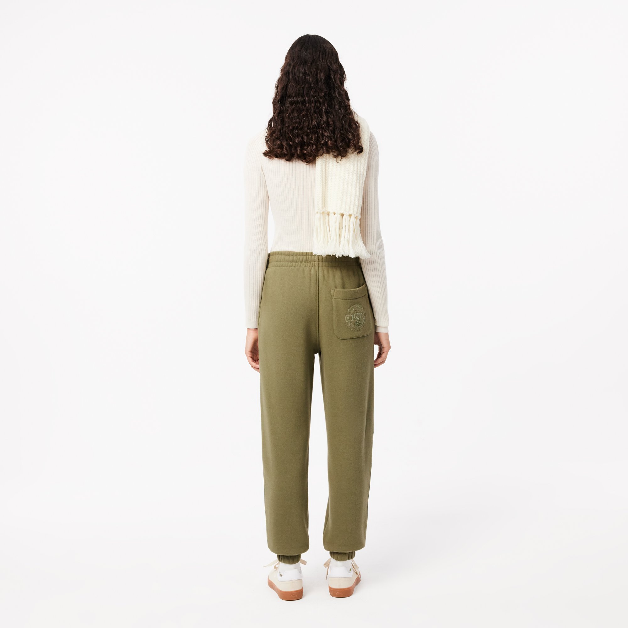 Quần Thể Thao Lacoste Nữ Ống Đứng Thêu Chất Liệu Fleece