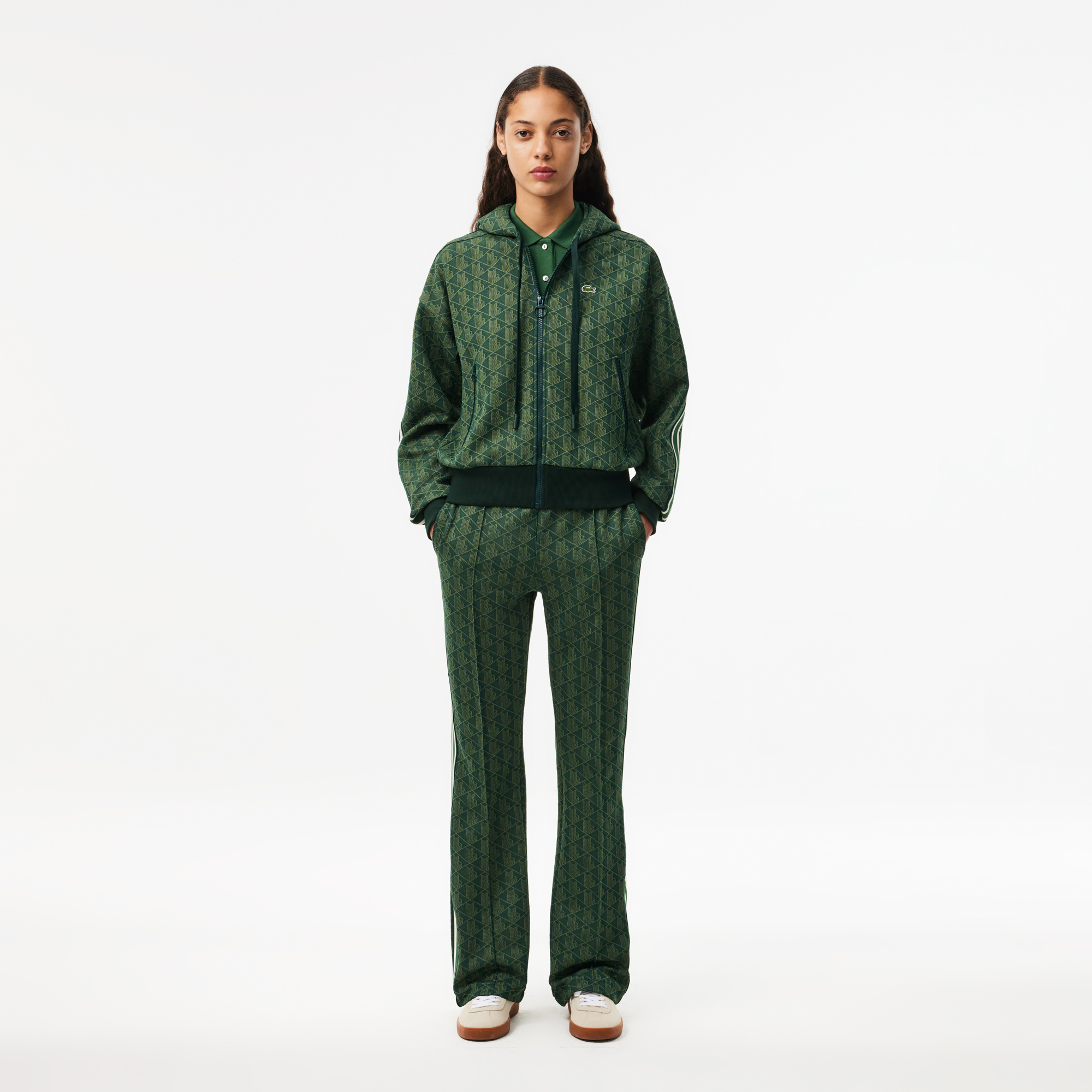 Quần Thể Thao Ống Loe Lacoste Nữ Họa Tiết Monogram