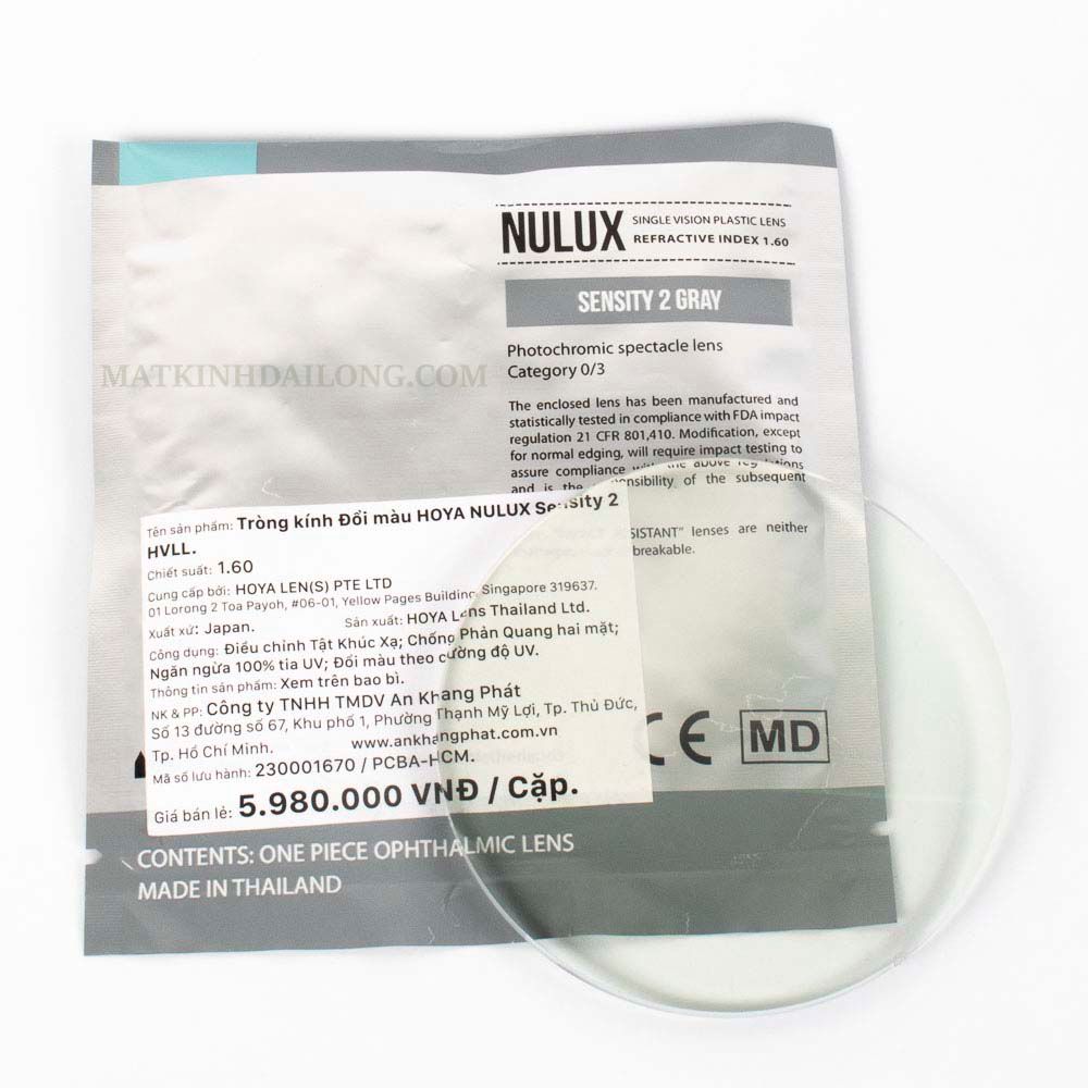  TRÒNG KÍNH _ HOYA NULUX ĐỔI MÀU UV 1.60 AS MVC 